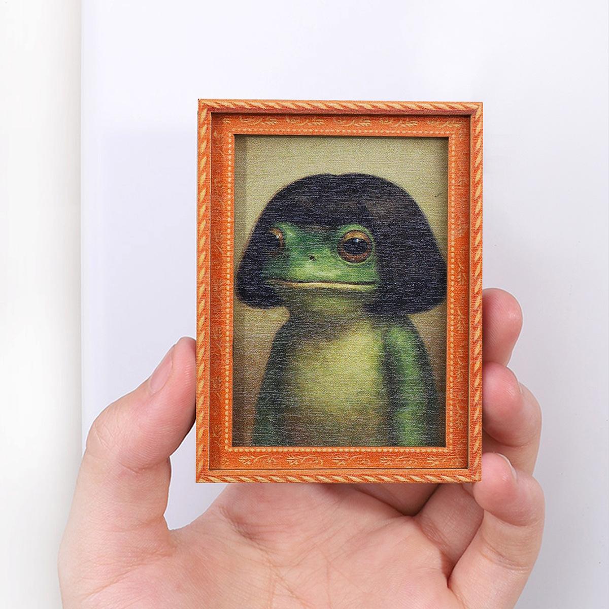 Engraved Wood Frame - Frog Magnets Wood Ornament Artistic Photo