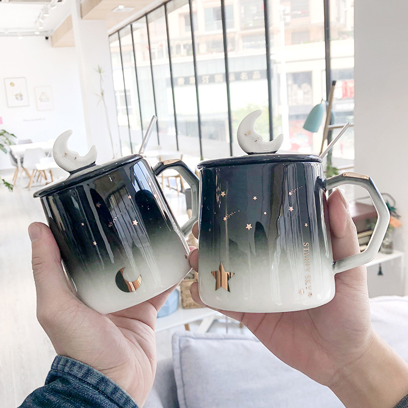 Custom Night Sky - Light luxury painted gold ceramic mug,Korean