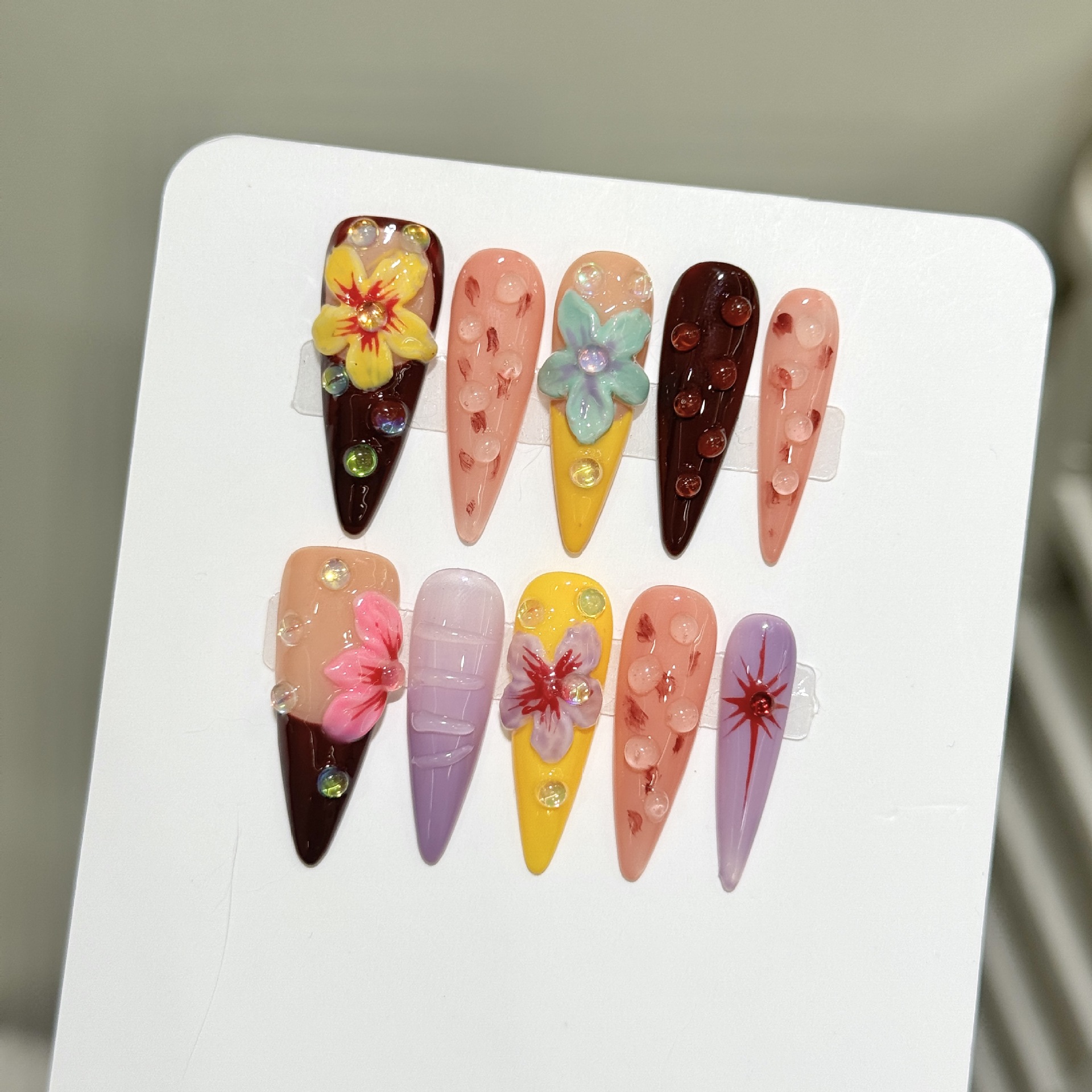 Pressed Flower Art - 10pcs Handmade Summer Press on Nails