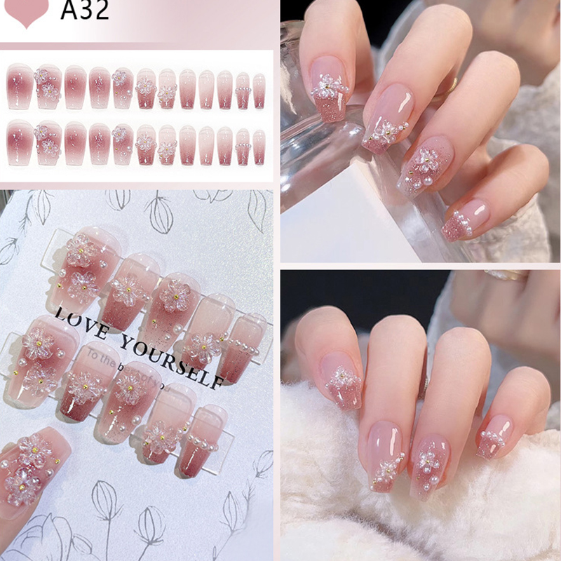 24pcs Medium Long Acrylic Fake - Pressed Flower Art บทวิจารณ์และราคา