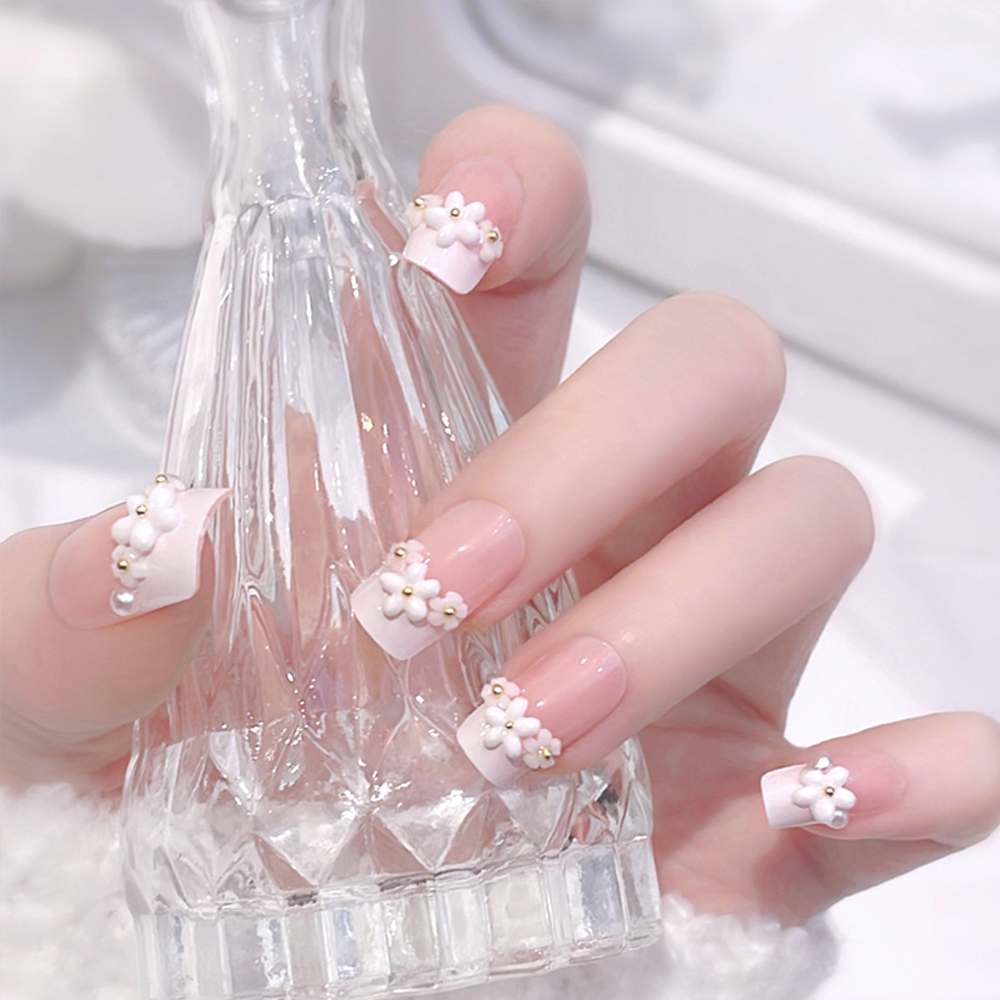 24pcs Medium Long Acrylic Fake - Pressed Flower Art บทวิจารณ์และราคา