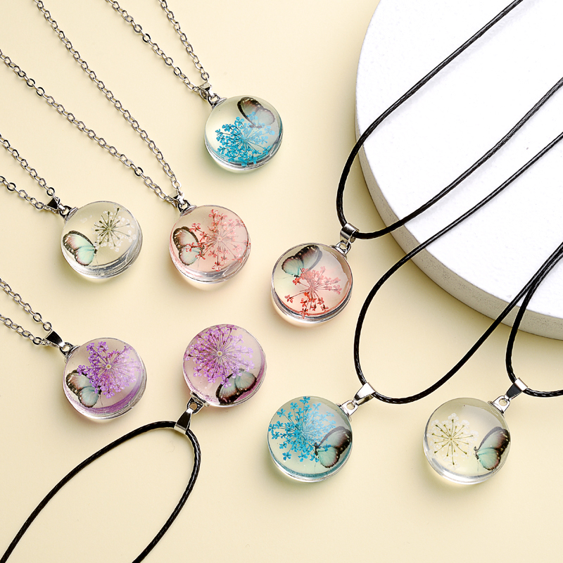 Fahion Glass Charm Real Dried  - Birth Flower Necklace บทวิจารณ์และราคา