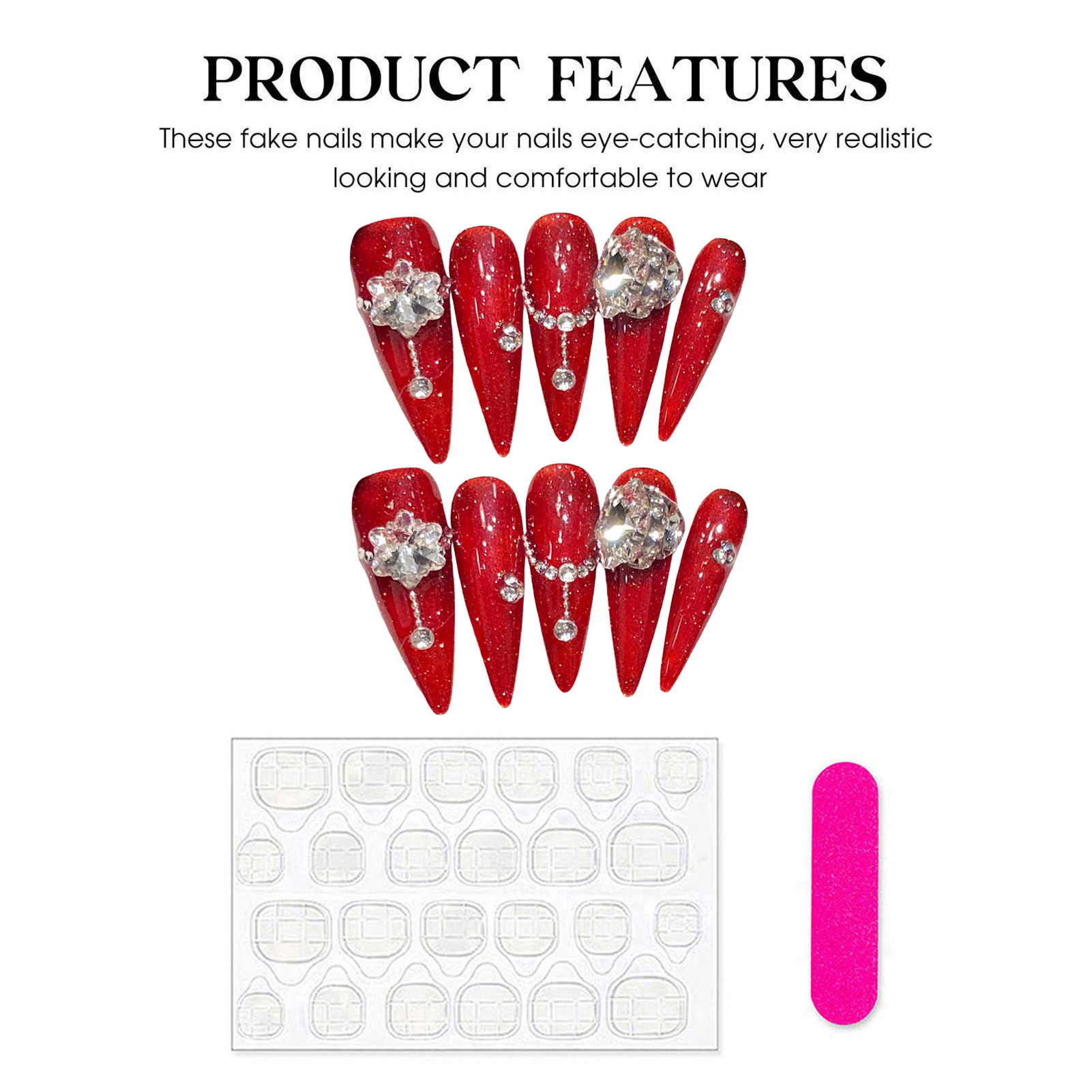 10pcs Handmade Red False Nails - Pressed Flower Art บทวิจารณ์และราคา