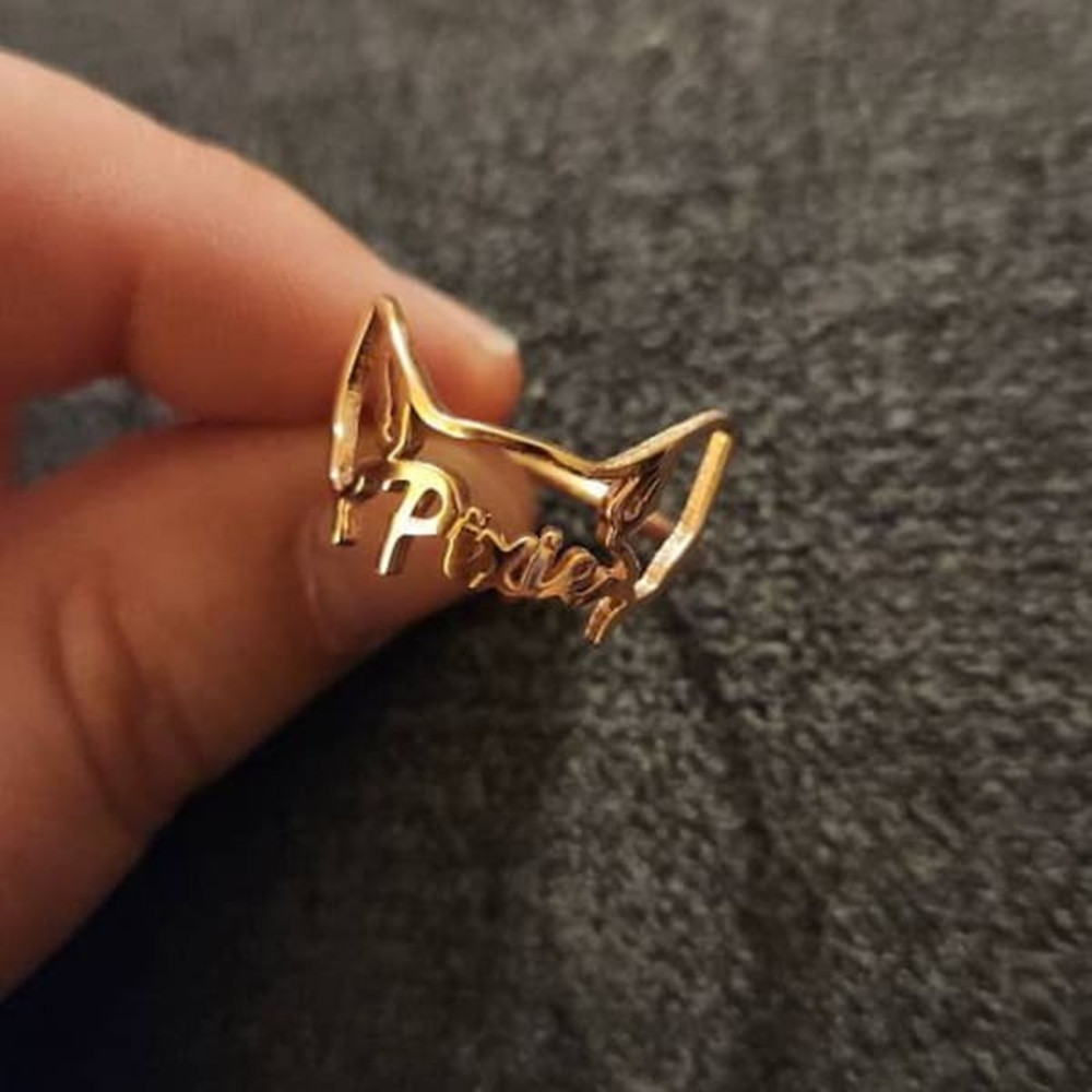 Personalized Dog Cat Ears Ring - Initial Ring Custom บทวิจารณ์และราคา