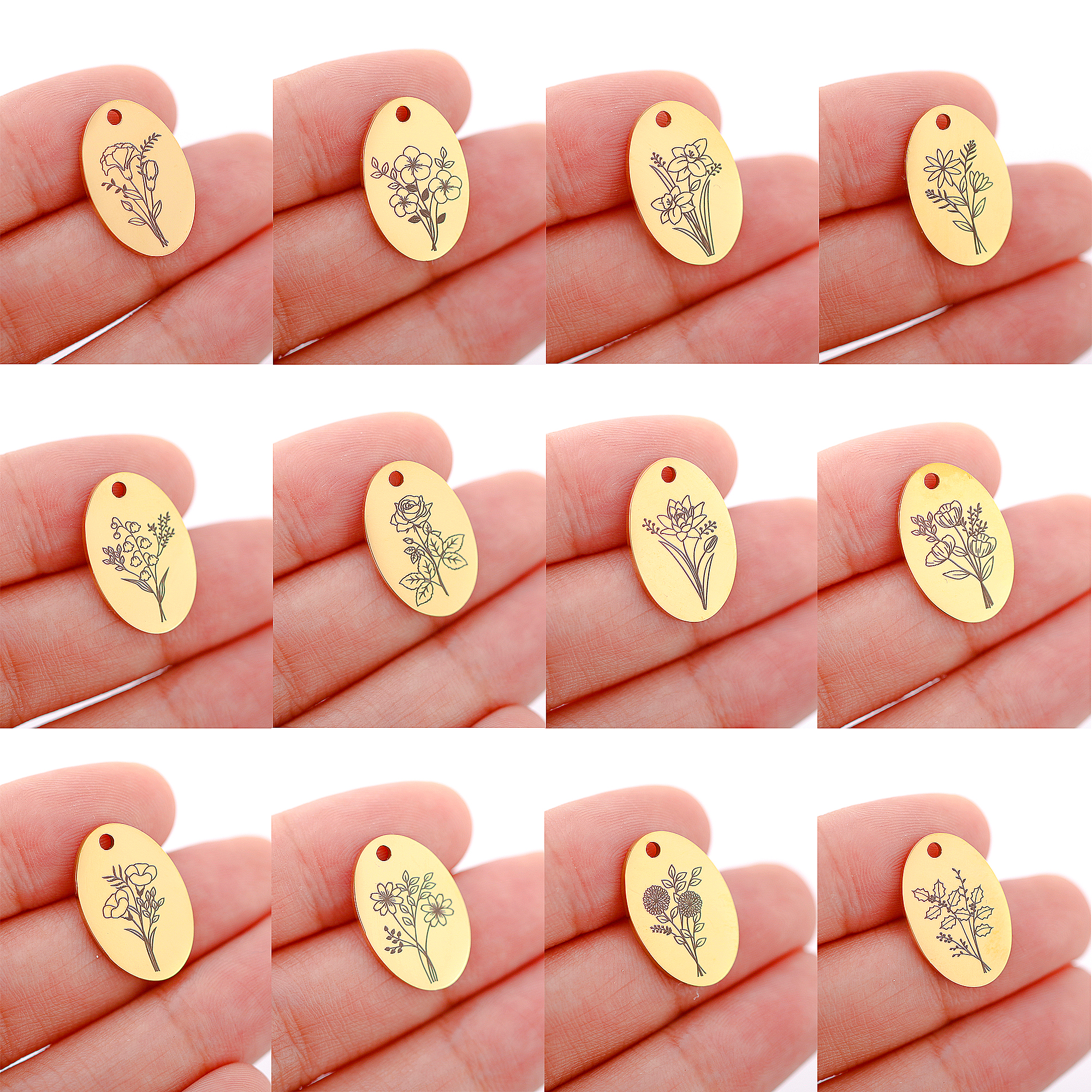 5Pcs Oval Birth Month Flower P - Birth Flower Necklace บทวิจารณ์และราคา