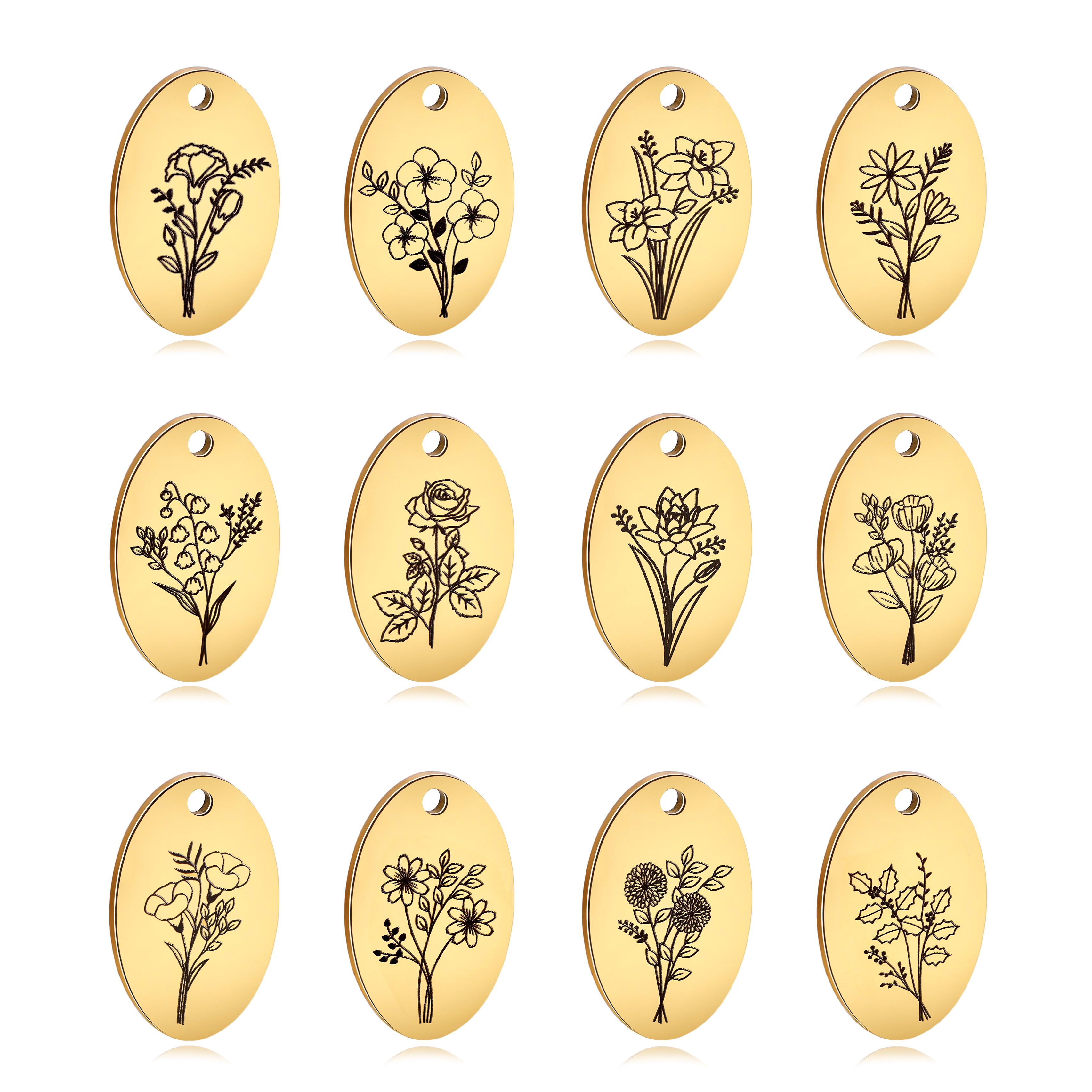 5Pcs Oval Birth Month Flower P - Birth Flower Necklace บทวิจารณ์และราคา