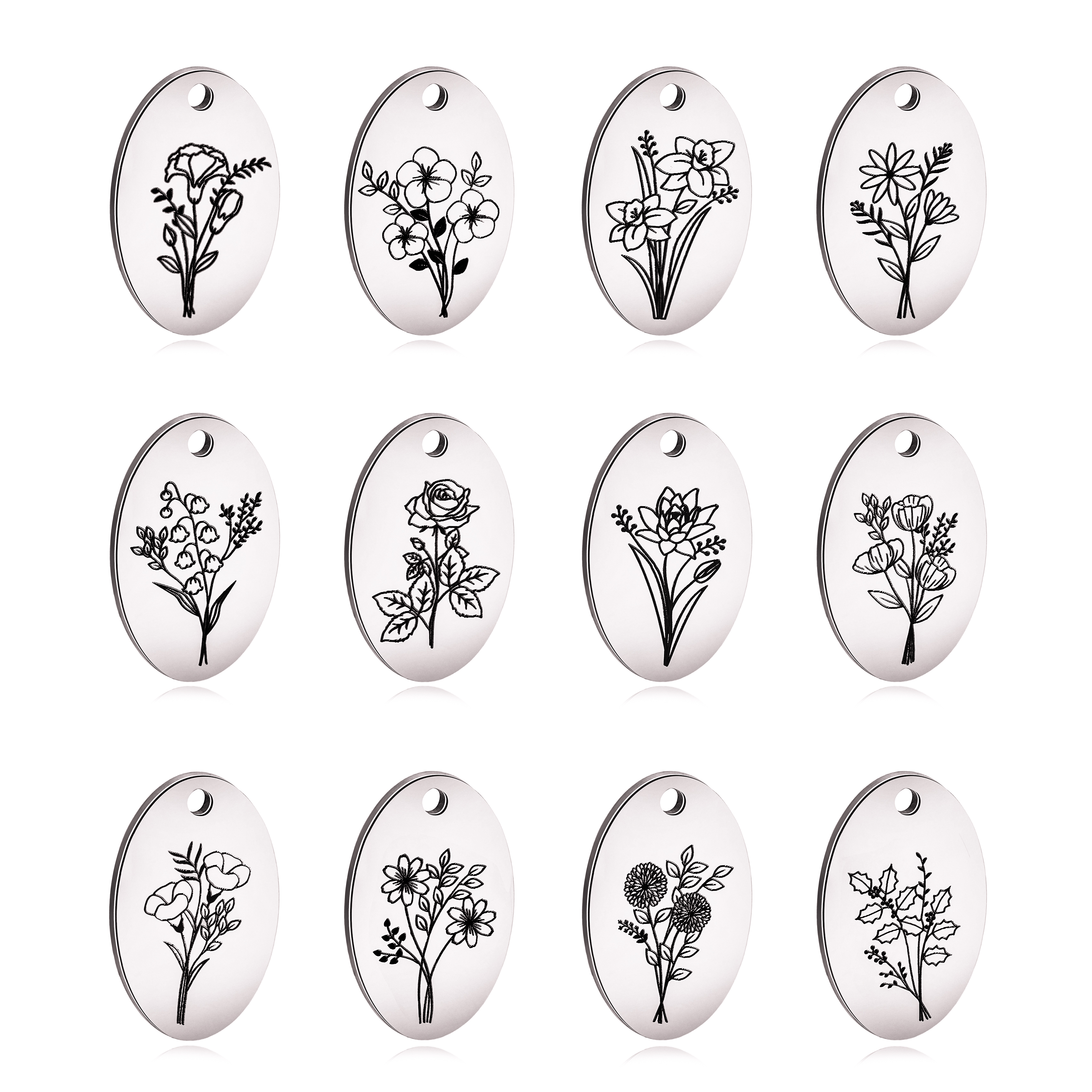 5Pcs Oval Birth Month Flower P - Birth Flower Necklace บทวิจารณ์และราคา