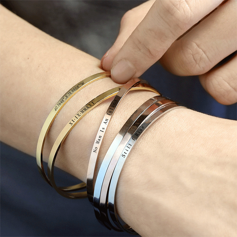 Custom Phrase Cuff Bracelets f - Coordinates Bracelet บทวิจารณ์และราคา