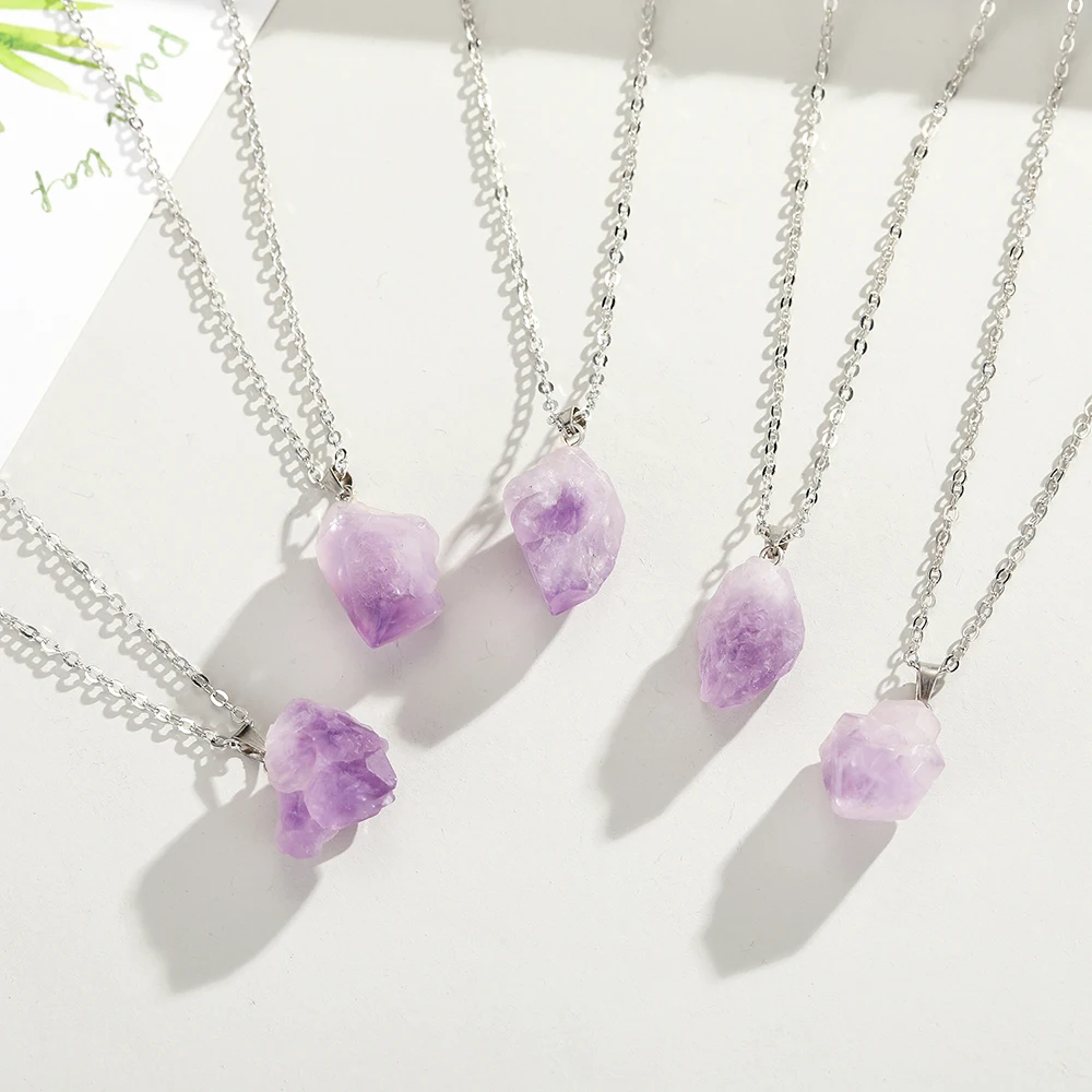 Natural Uruguay Amethyst Rough - Birth Flower Necklace บทวิจารณ์และราคา