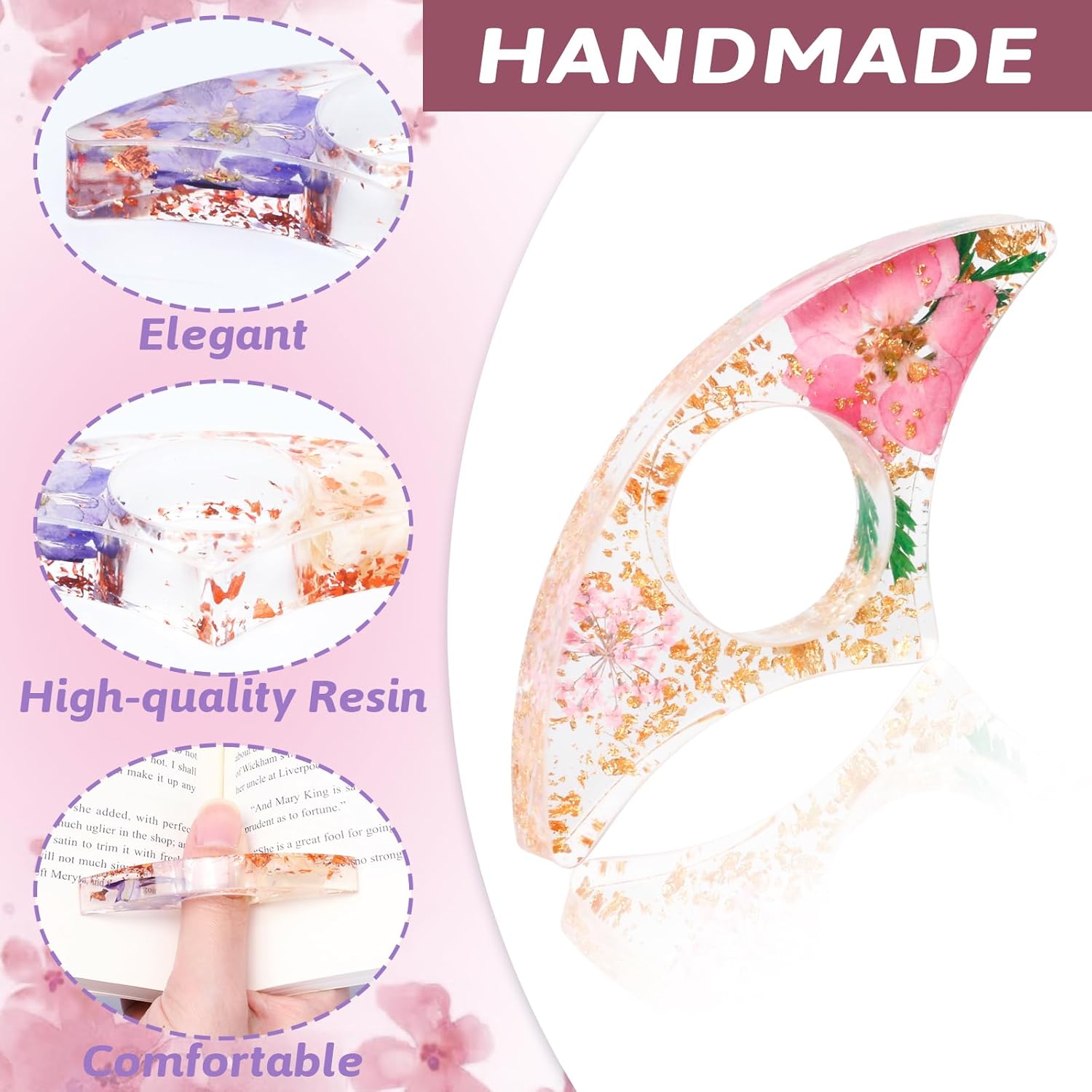 2PCS Thumb Book Page Holder, H - Dried Flower Bookmark บทวิจารณ์และราคา
