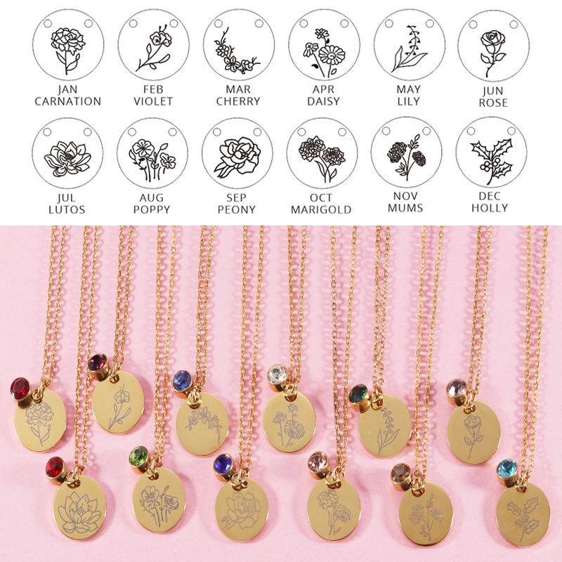 Crystal Birthstone Necklace fo - Birth Flower Necklace บทวิจารณ์และราคา
