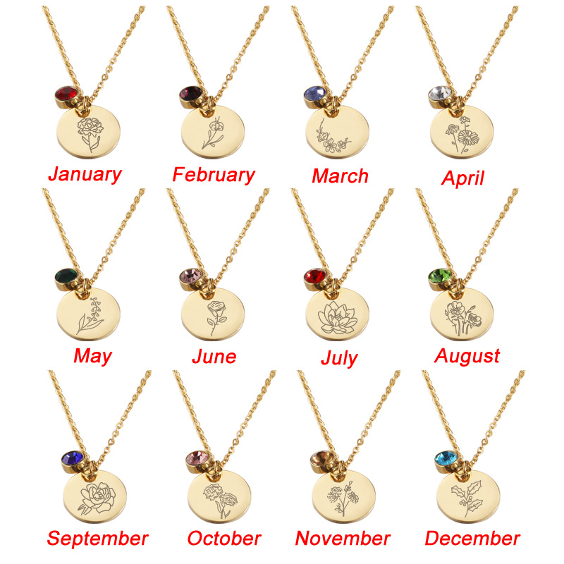 Crystal Birthstone Necklace fo - Birth Flower Necklace บทวิจารณ์และราคา