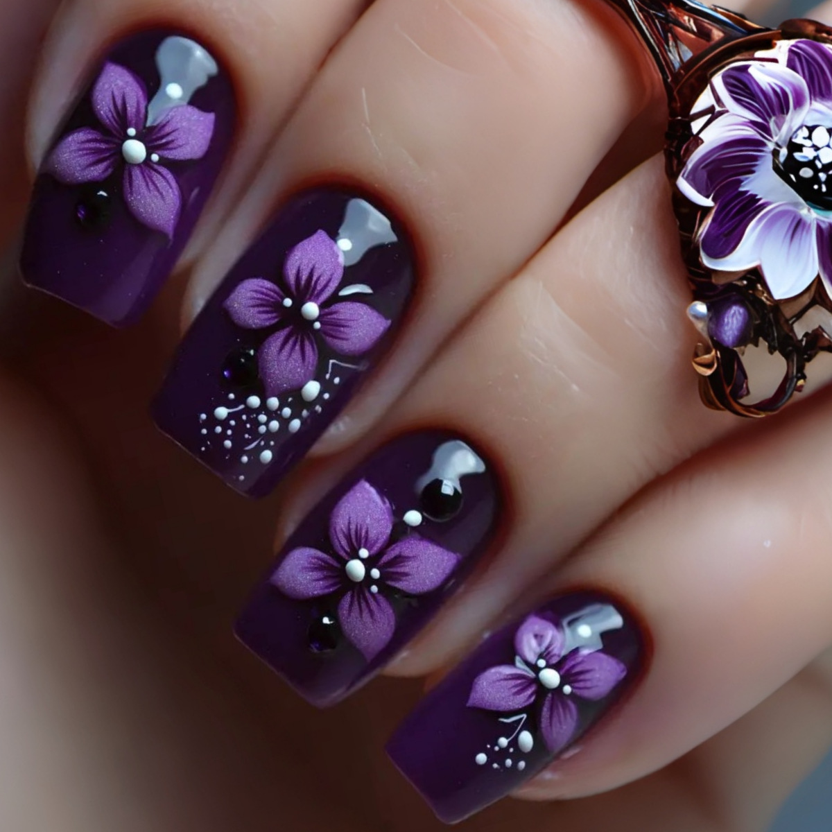 Medium square fake nails for w - Pressed Flower Art บทวิจารณ์และราคา