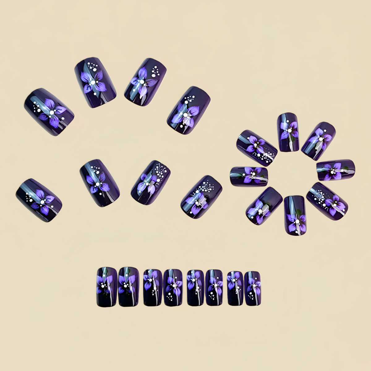 Medium square fake nails for w - Pressed Flower Art บทวิจารณ์และราคา
