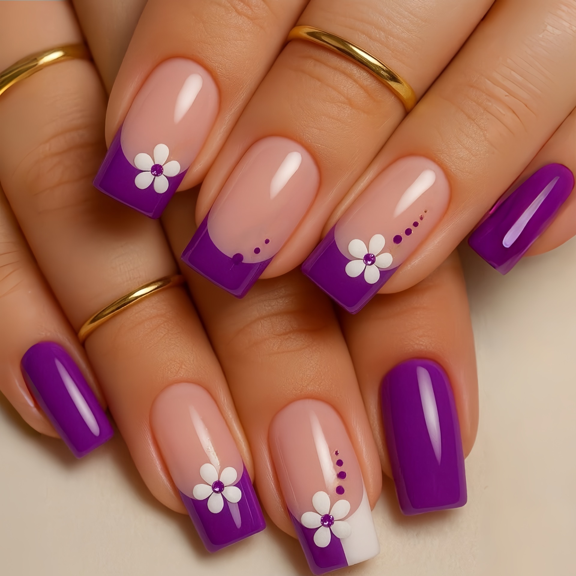 Medium square fake nails for w - Pressed Flower Art บทวิจารณ์และราคา