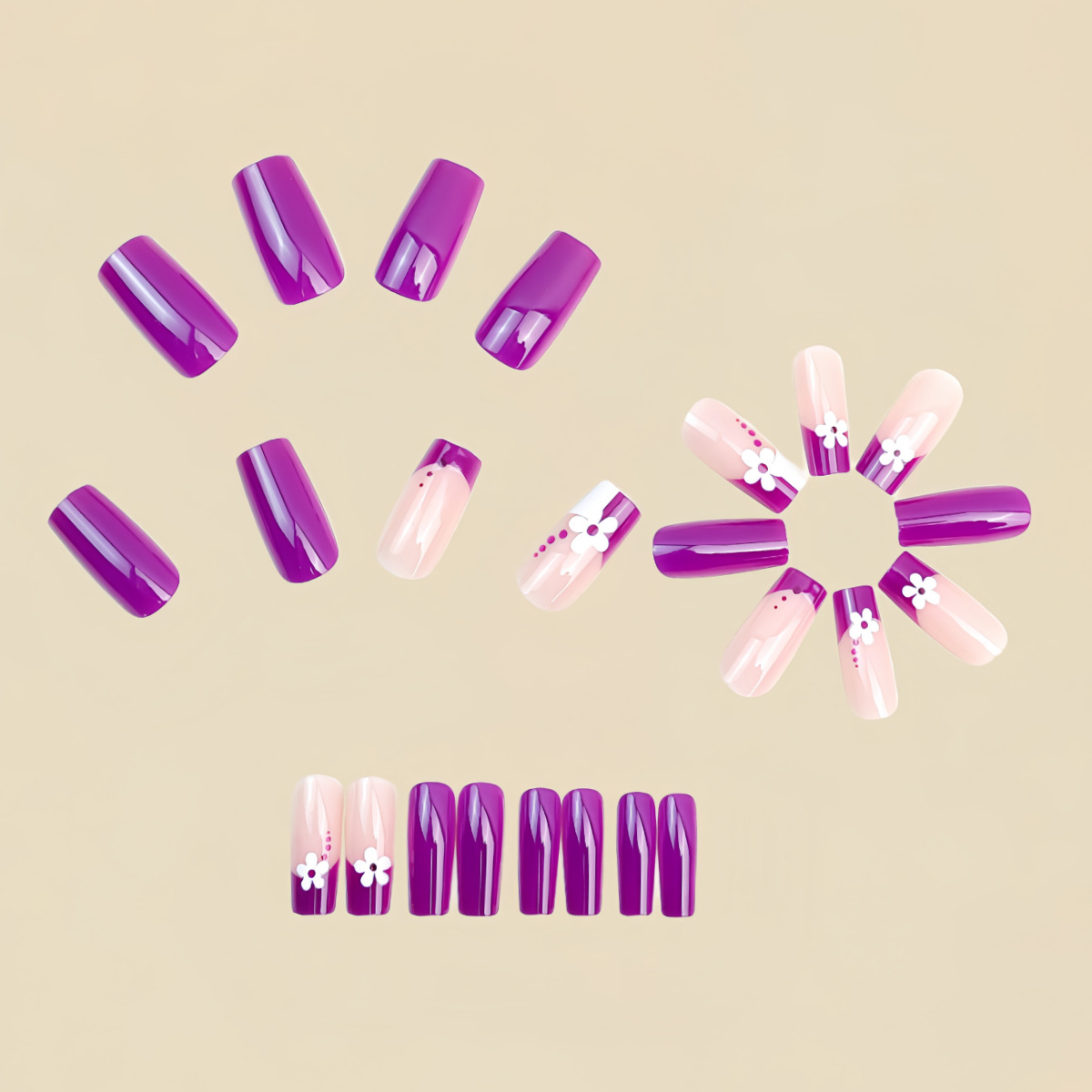 Medium square fake nails for w - Pressed Flower Art บทวิจารณ์และราคา