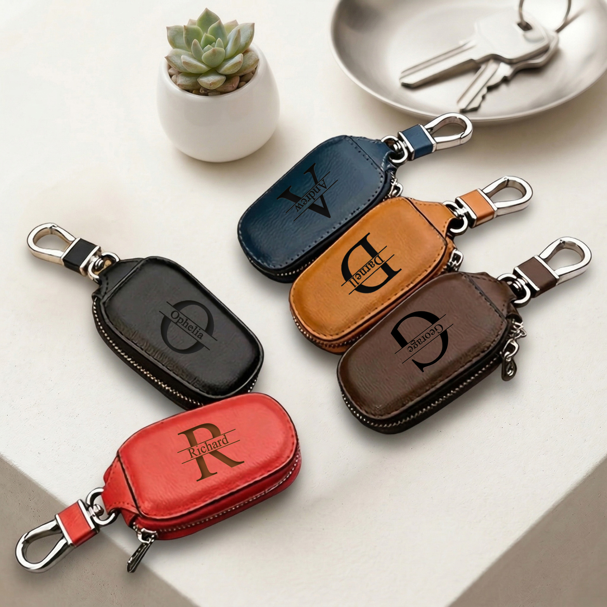 Personalized Custom Zipper Key - Monogram Keychain Leather บทวิจารณ์และราคา