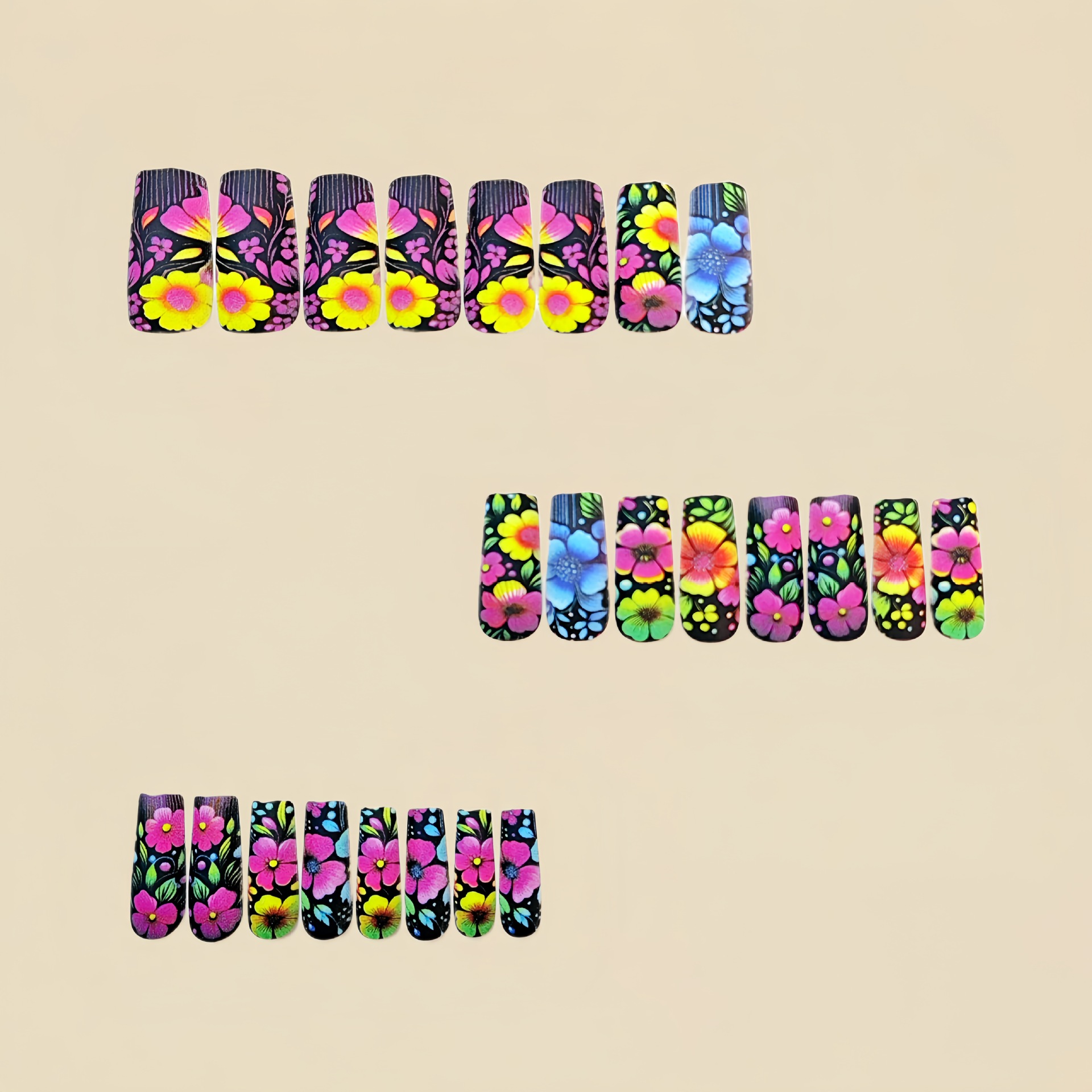 Medium long fake nails gradien - Pressed Flower Art บทวิจารณ์และราคา