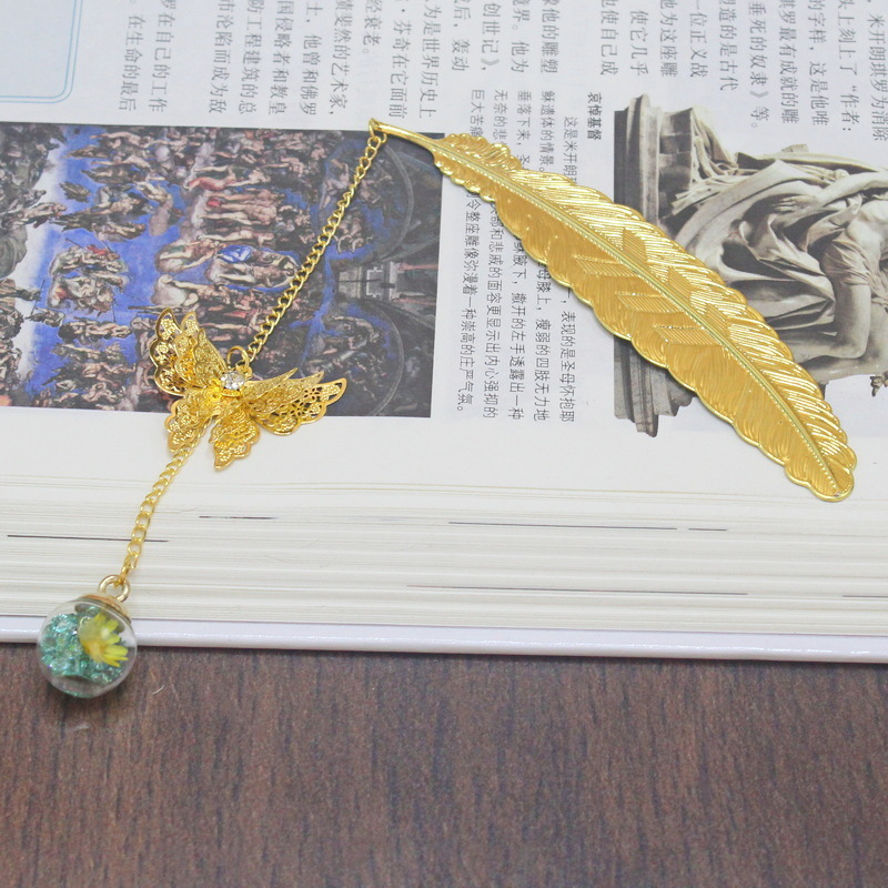 1pc Chinese Style Metal Feathe - Dried Flower Bookmark บทวิจารณ์และราคา