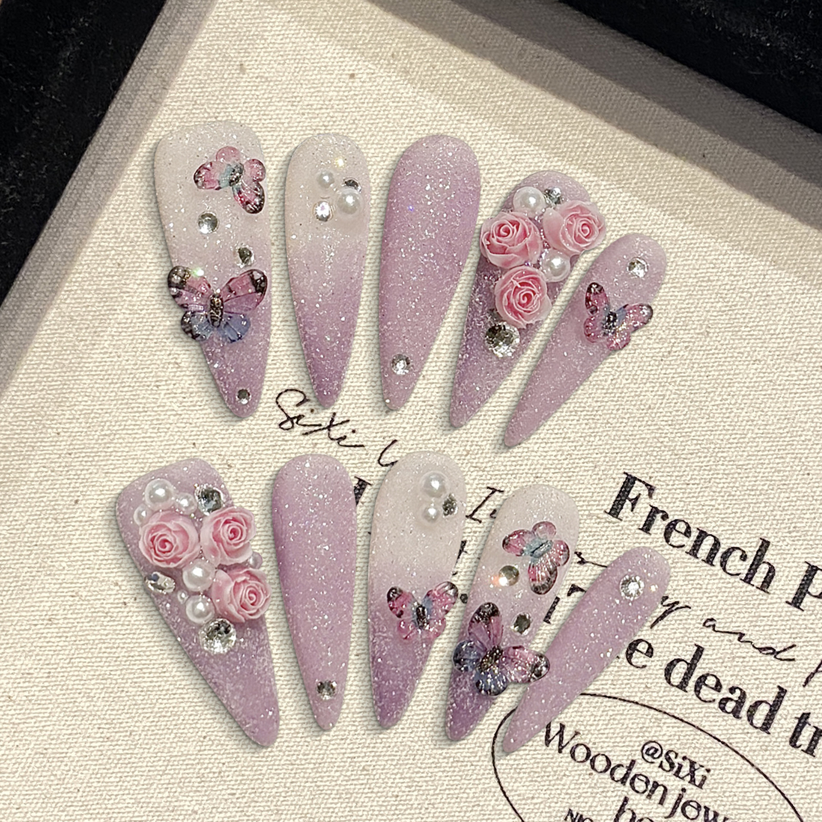 10pcs Long Stiletto Handmade F - Pressed Flower Art บทวิจารณ์และราคา