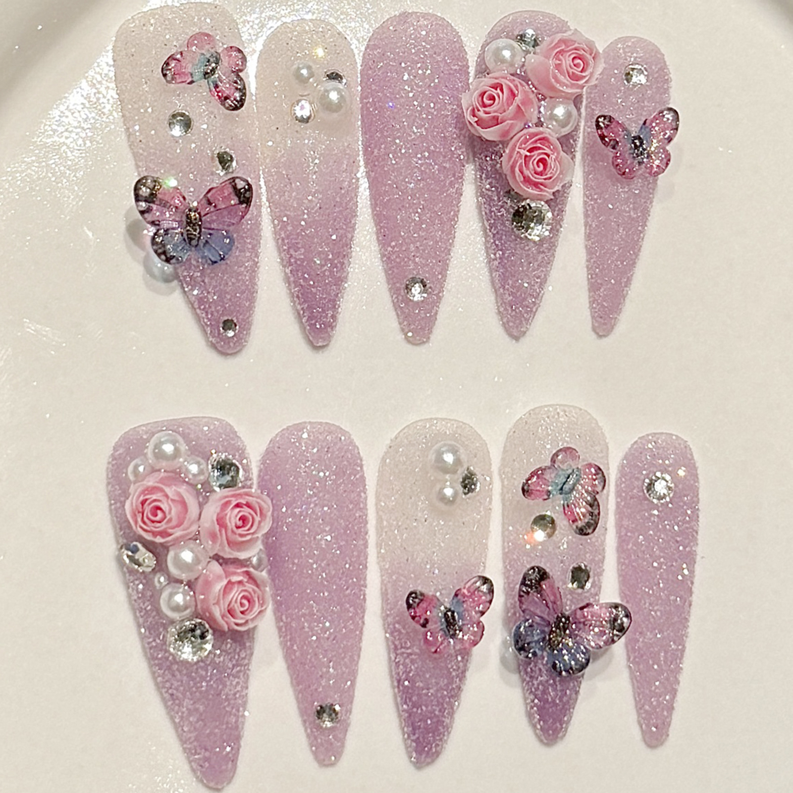 10pcs Long Stiletto Handmade F - Pressed Flower Art บทวิจารณ์และราคา