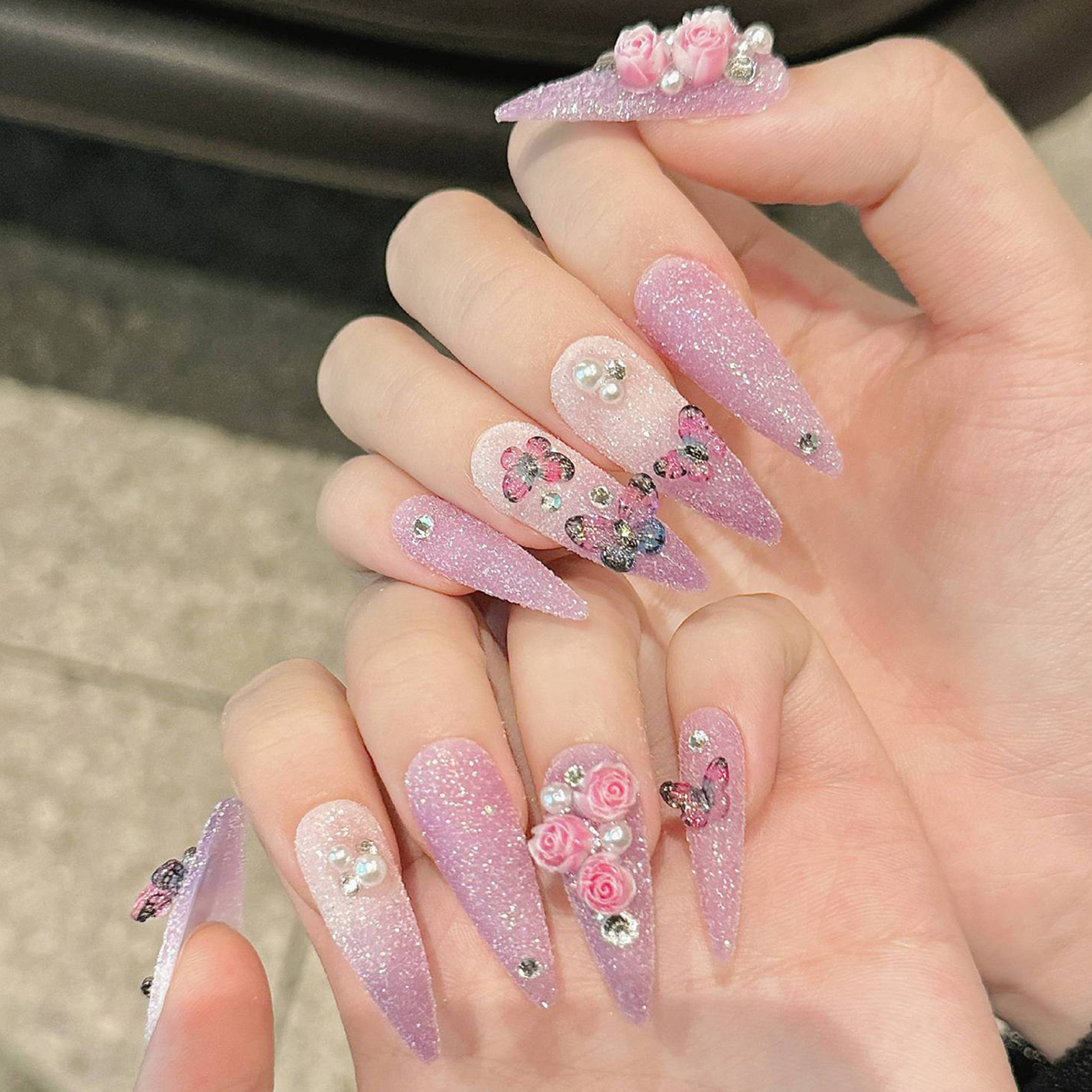 10pcs Long Stiletto Handmade F - Pressed Flower Art บทวิจารณ์และราคา