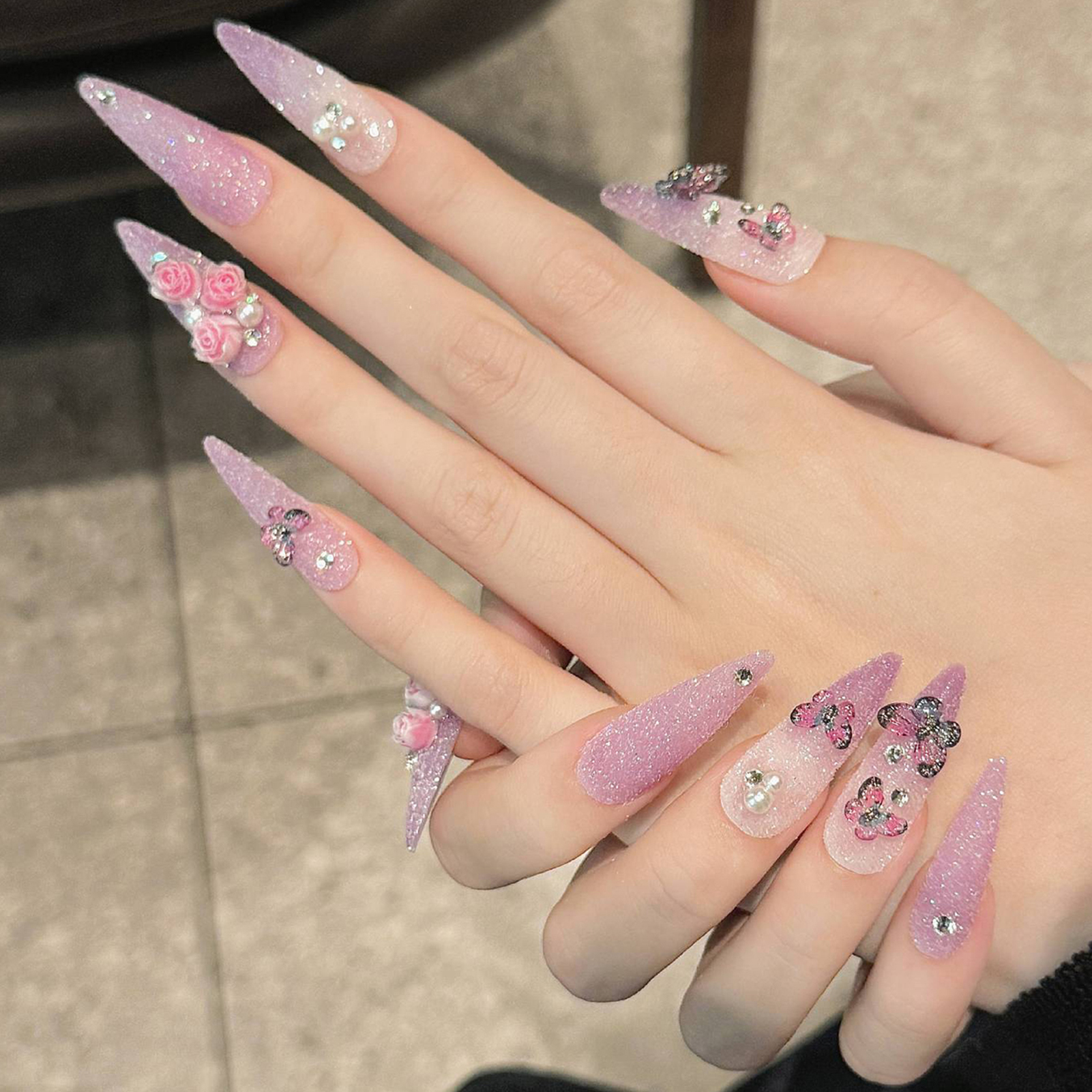 10pcs Long Stiletto Handmade F - Pressed Flower Art บทวิจารณ์และราคา