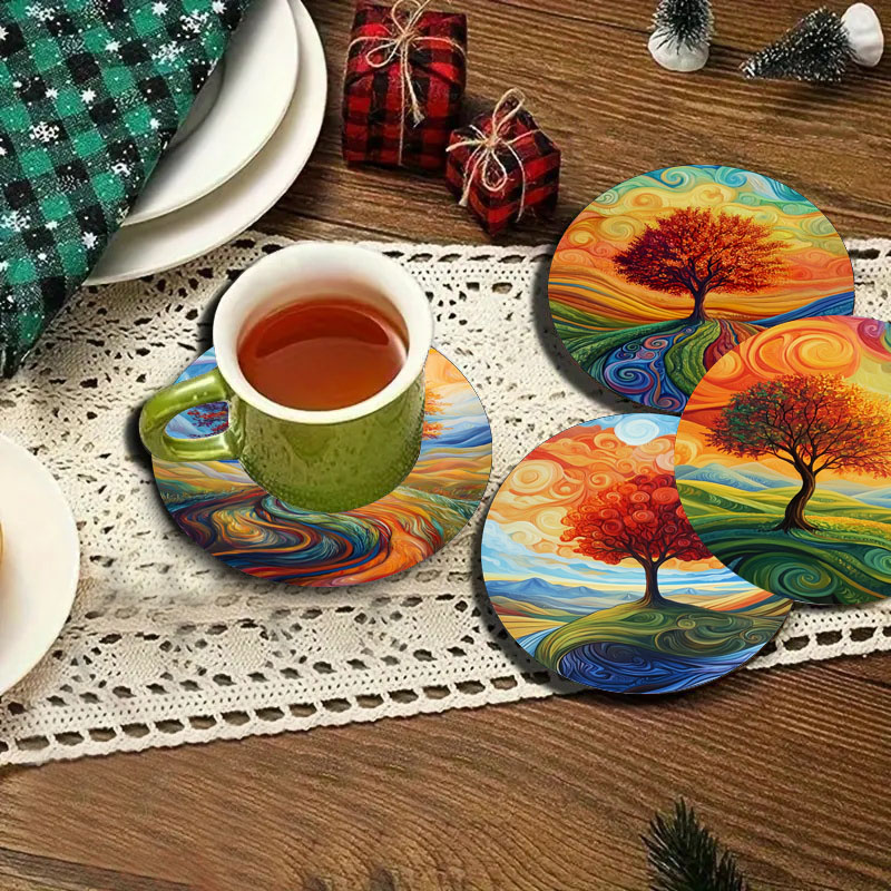 4 tree print coasters, suitabl - Family Tree Print บทวิจารณ์และราคา