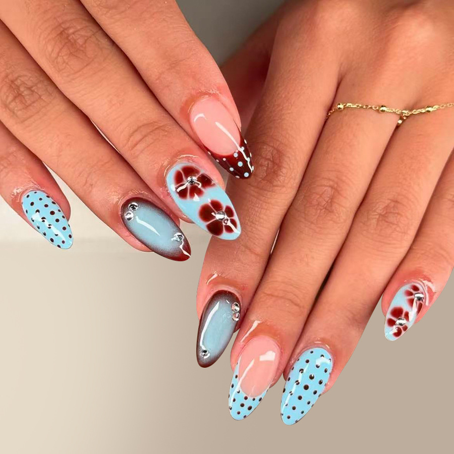 24pcs Leopard Print Brown Nail - Pressed Flower Art บทวิจารณ์และราคา