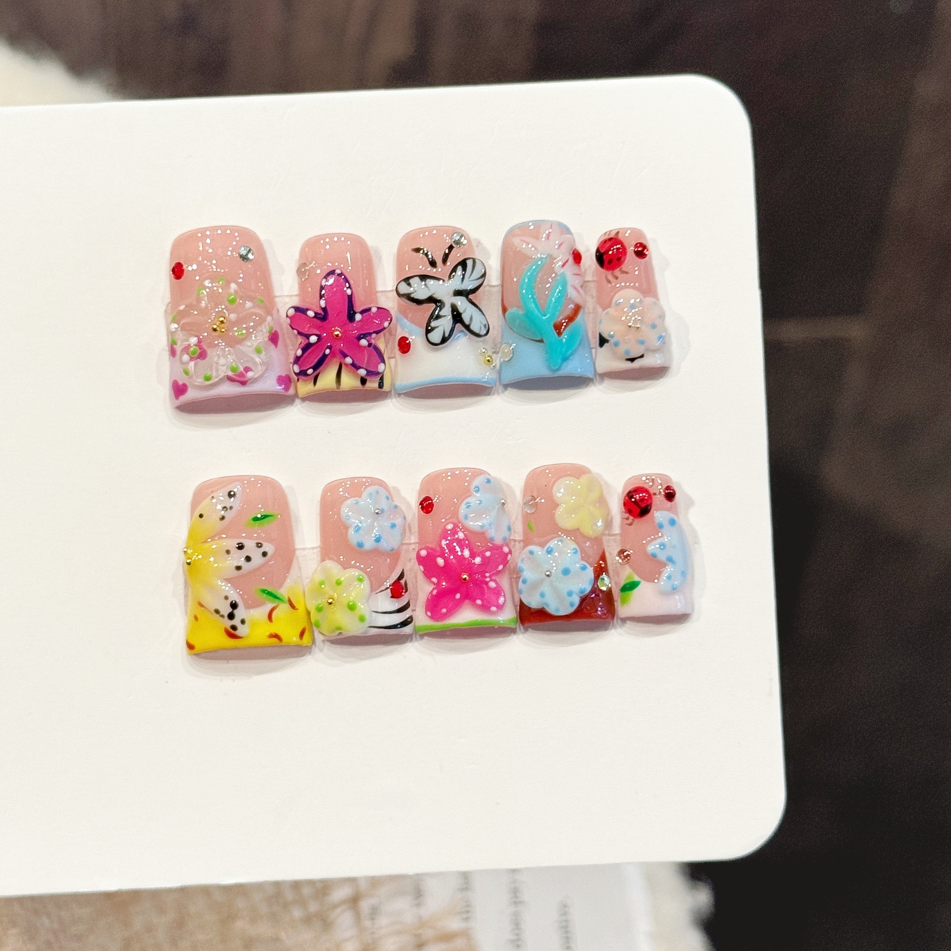 10PCS Duck Handmade Press On N - Pressed Flower Art บทวิจารณ์และราคา