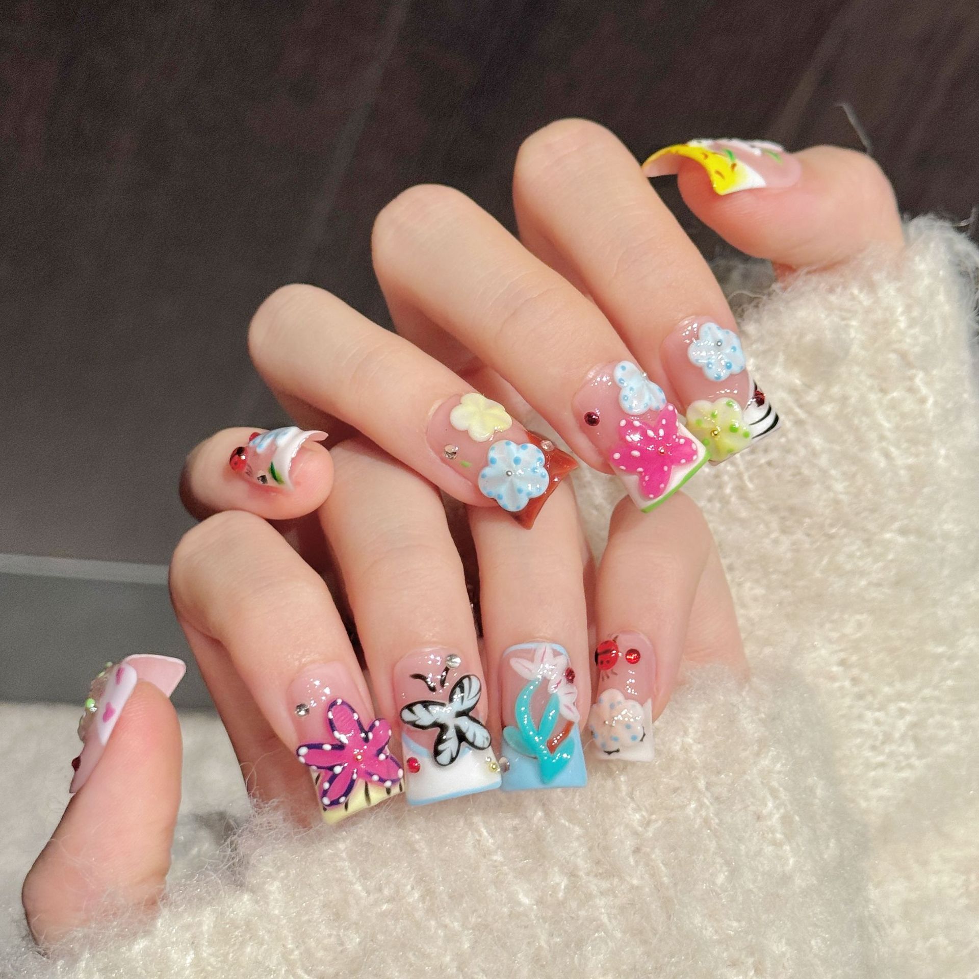 10PCS Duck Handmade Press On N - Pressed Flower Art บทวิจารณ์และราคา