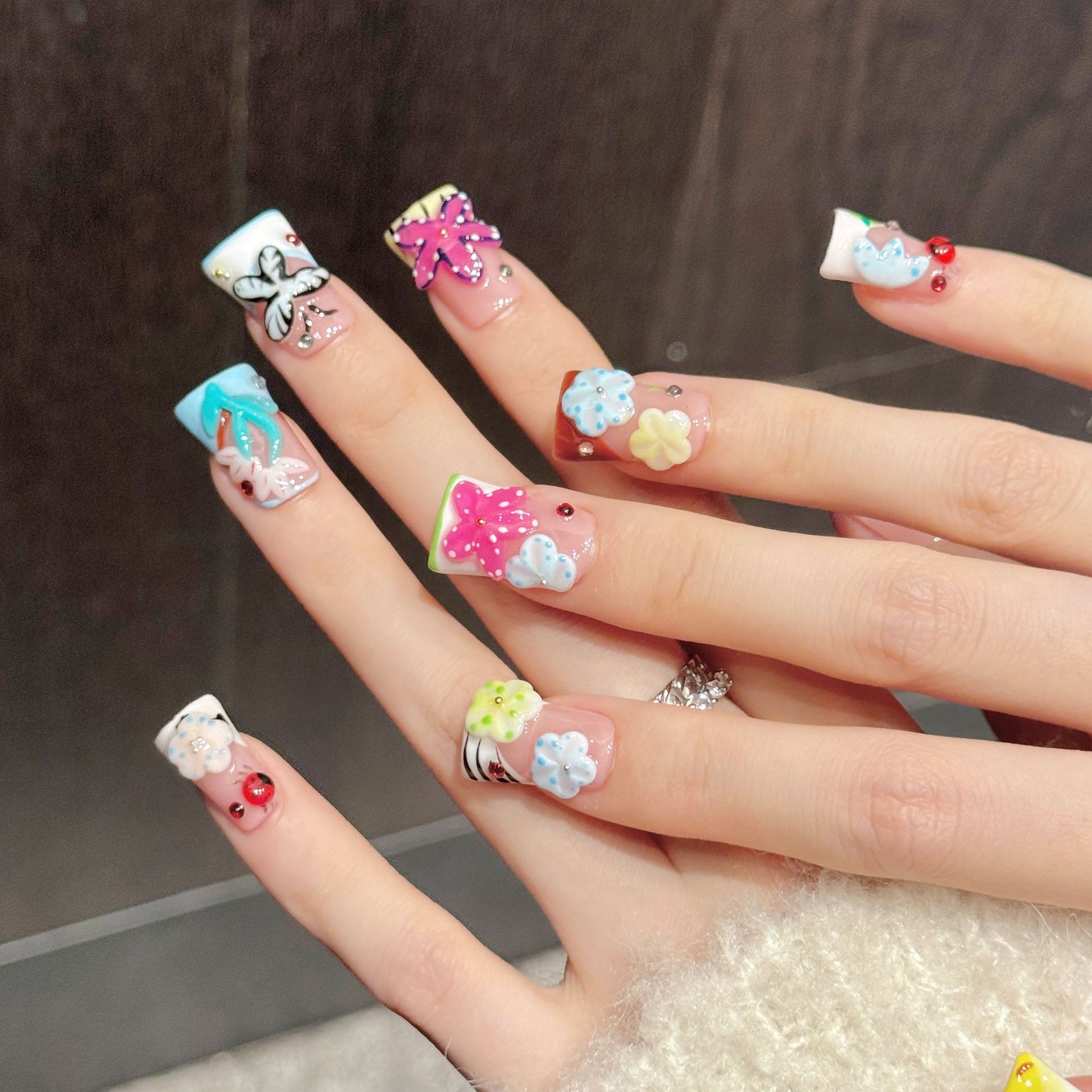 10PCS Duck Handmade Press On N - Pressed Flower Art บทวิจารณ์และราคา