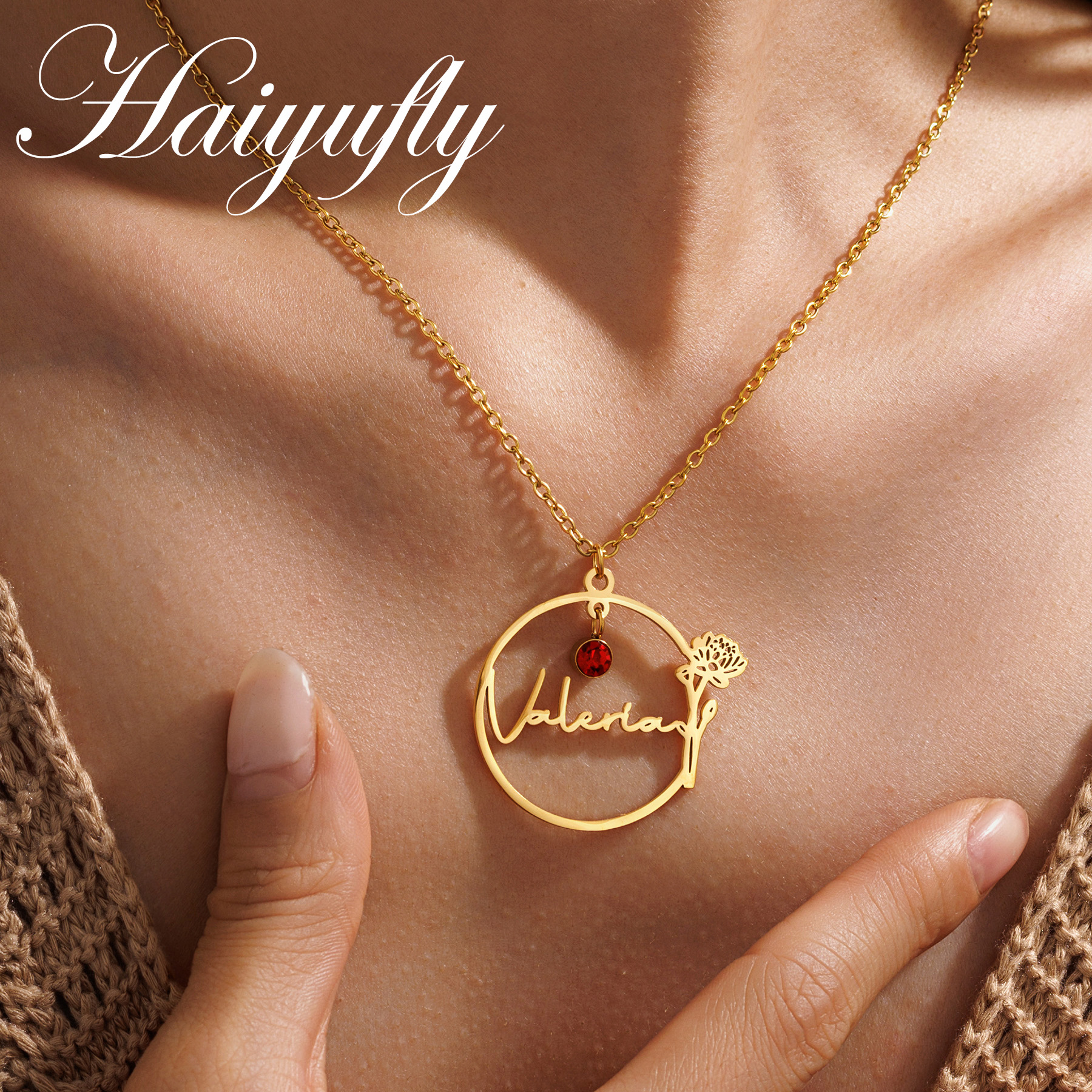 Haiyufly Custom Name Necklace  - Birth Flower Necklace บทวิจารณ์และราคา