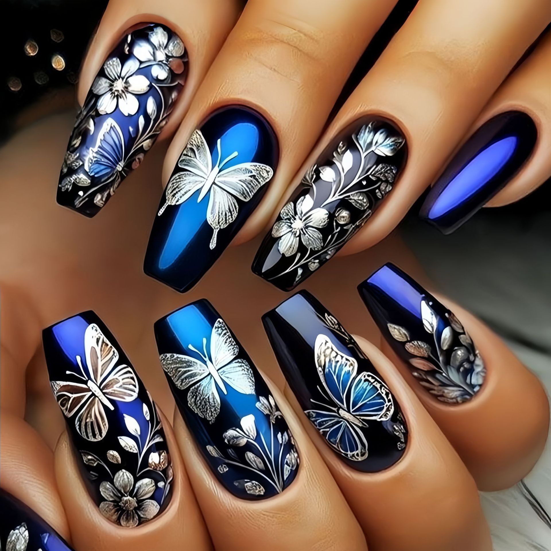 Medium long fake nails for wom - Pressed Flower Art บทวิจารณ์และราคา