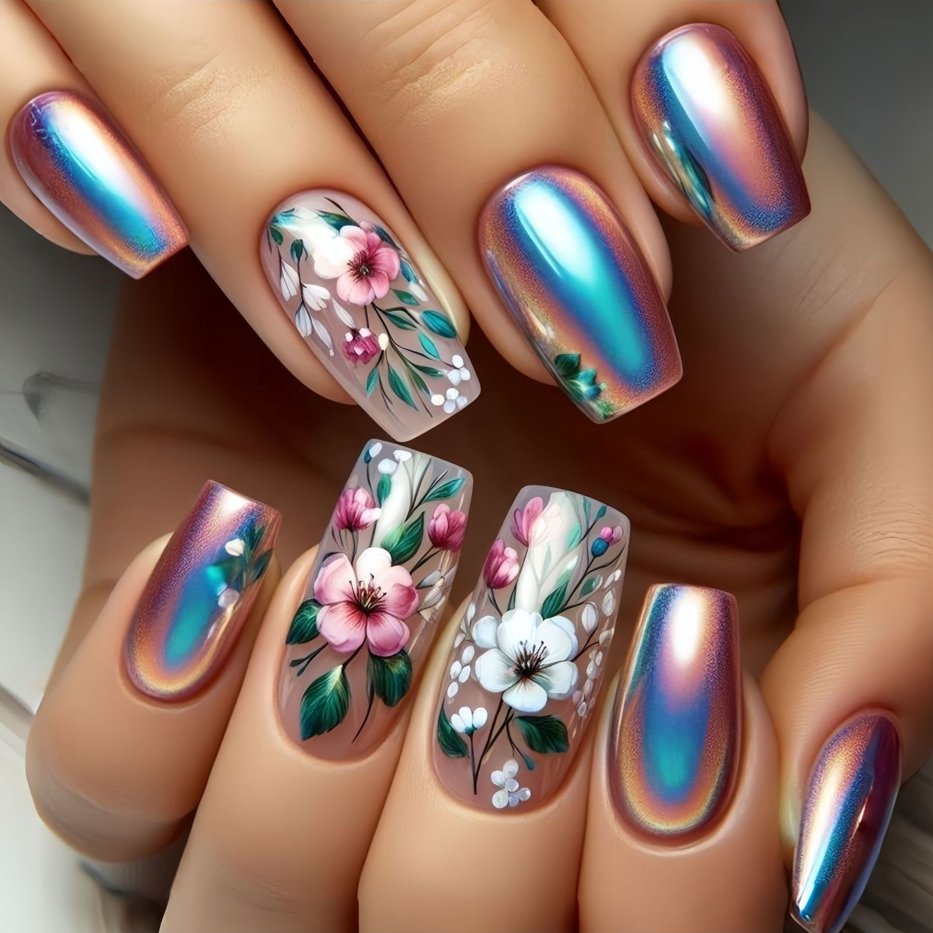 Medium long fake nails for wom - Pressed Flower Art บทวิจารณ์และราคา