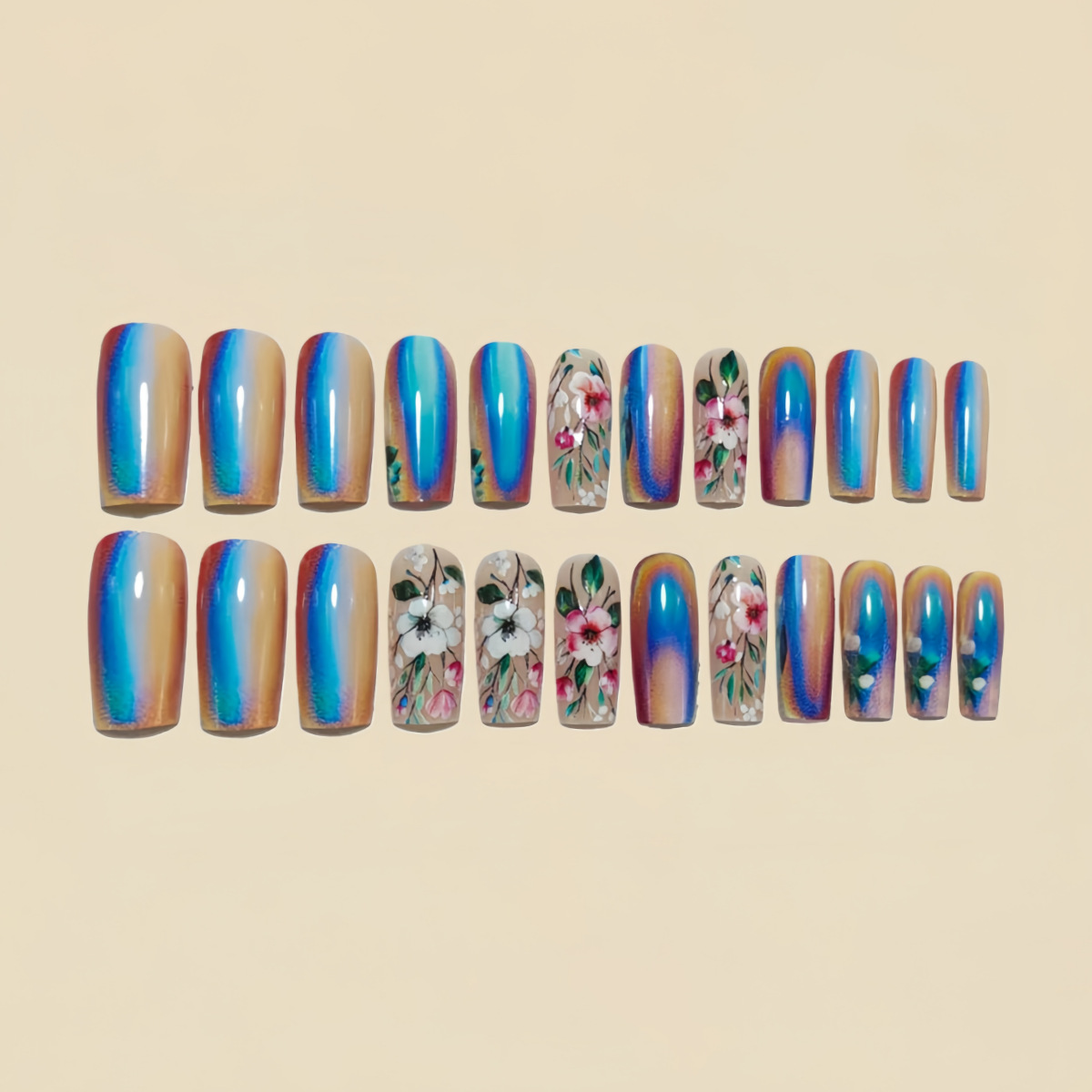 Medium long fake nails for wom - Pressed Flower Art บทวิจารณ์และราคา