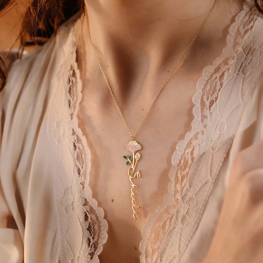 Personalized Name Necklace Wit - Birth Flower Necklace บทวิจารณ์และราคา