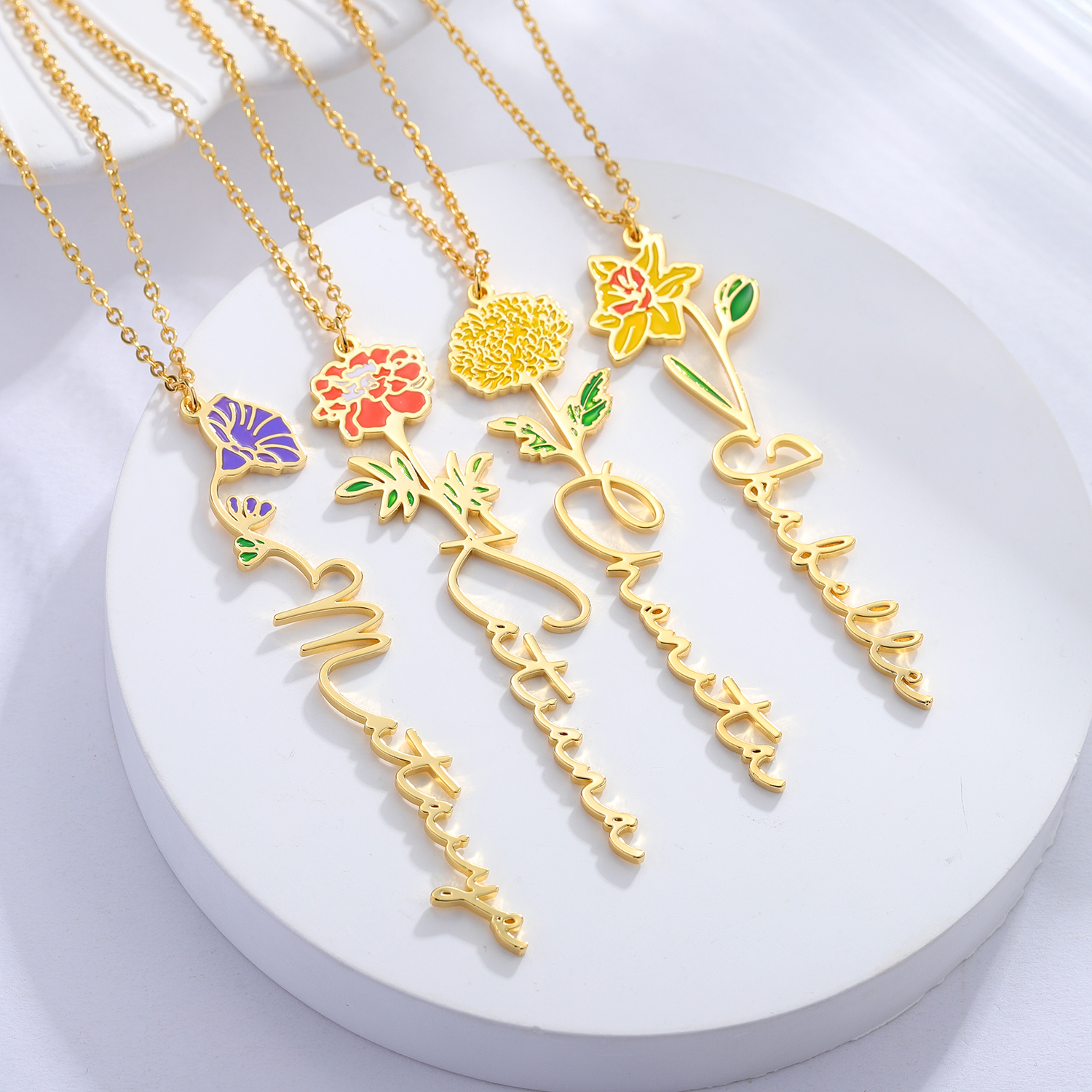 Personalized Name Necklace Wit - Birth Flower Necklace บทวิจารณ์และราคา