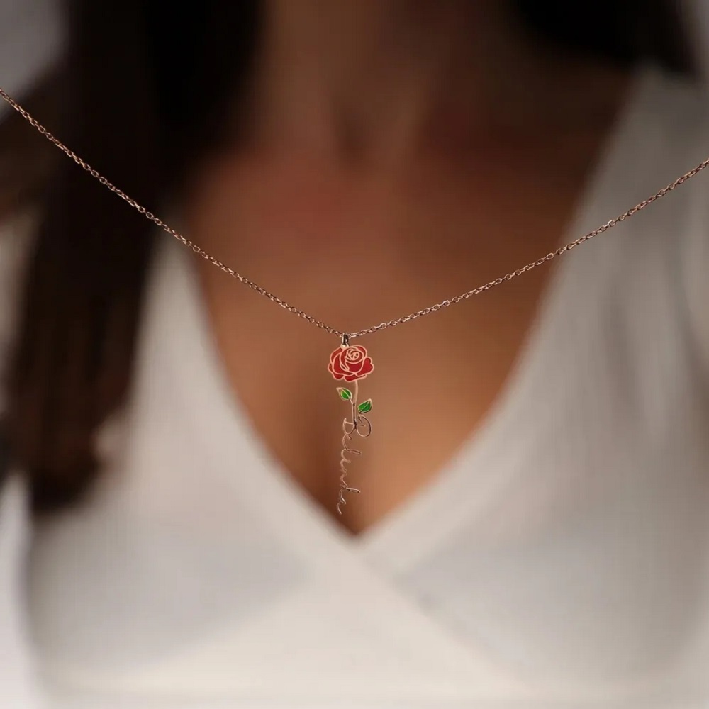 Personalized Name Necklace Wit - Birth Flower Necklace บทวิจารณ์และราคา