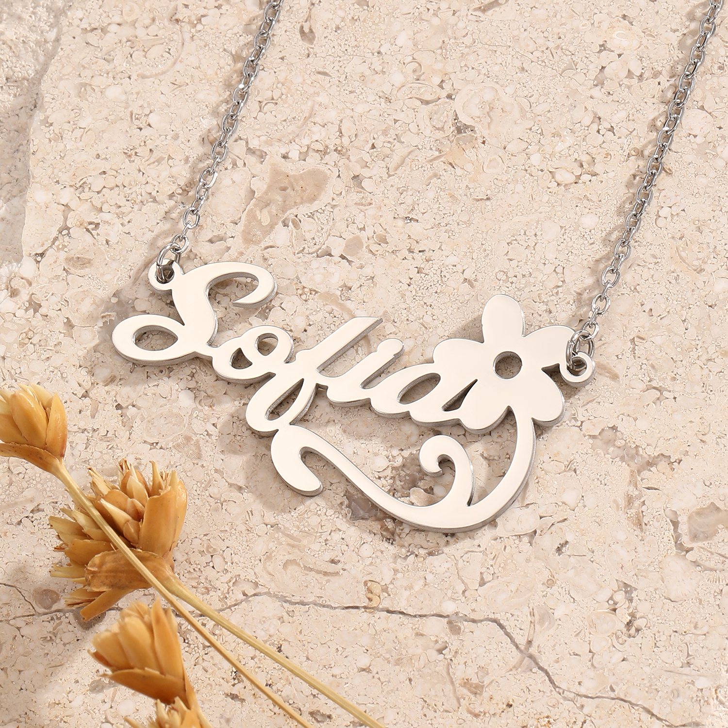 Stainless Steel Flower Letter  - Name Necklace Custom บทวิจารณ์และราคา