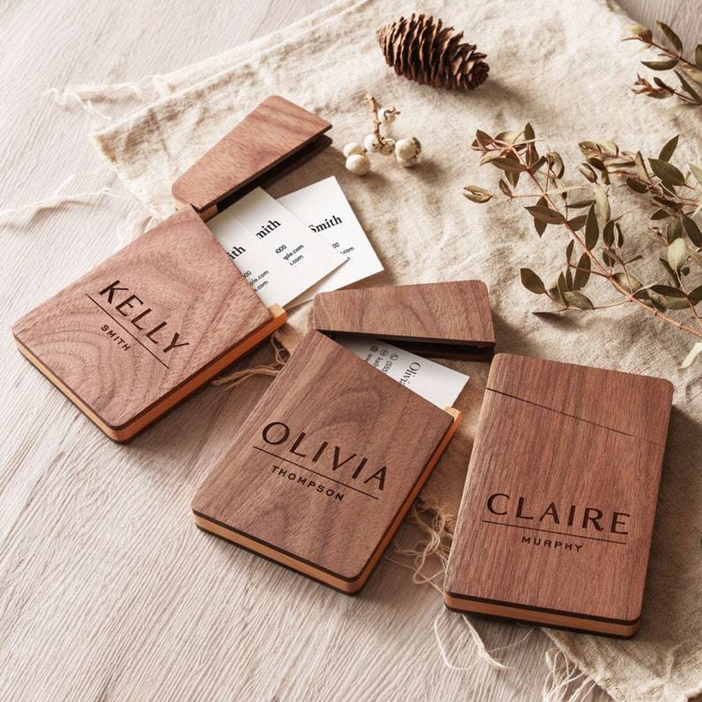 Business Card Holder Wooden Of - Personalized Name Box บทวิจารณ์และราคา