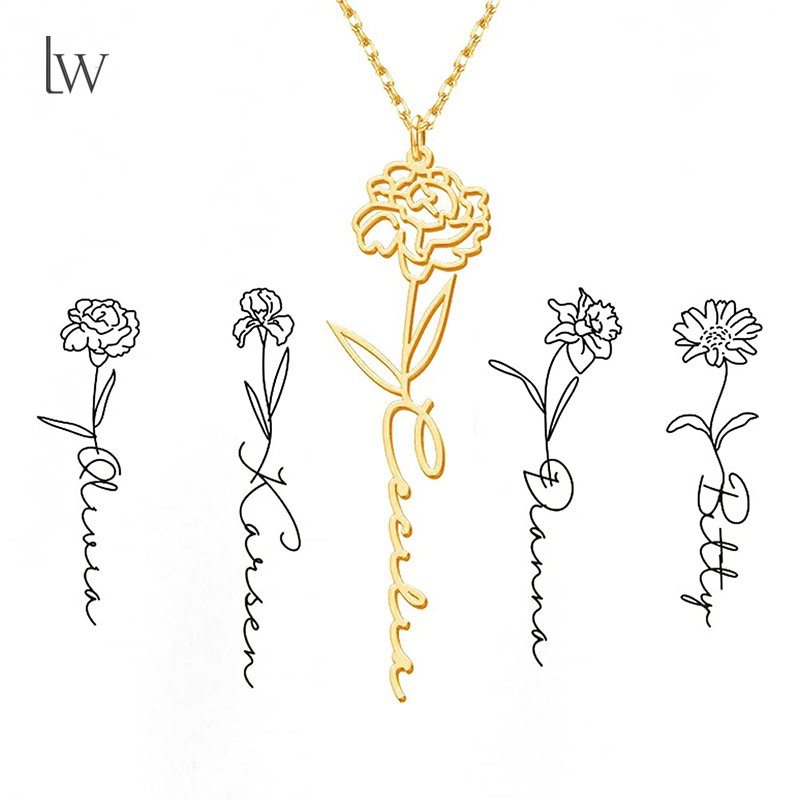 Personalized Birth Flower Name - Birth Flower Necklace บทวิจารณ์และราคา