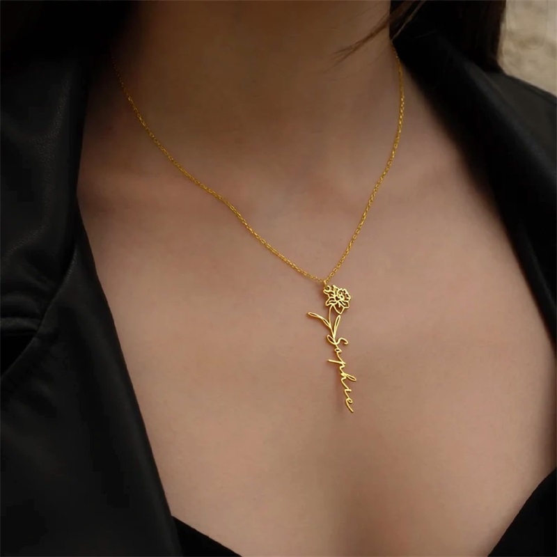 Personalized Birth Flower Name - Birth Flower Necklace บทวิจารณ์และราคา