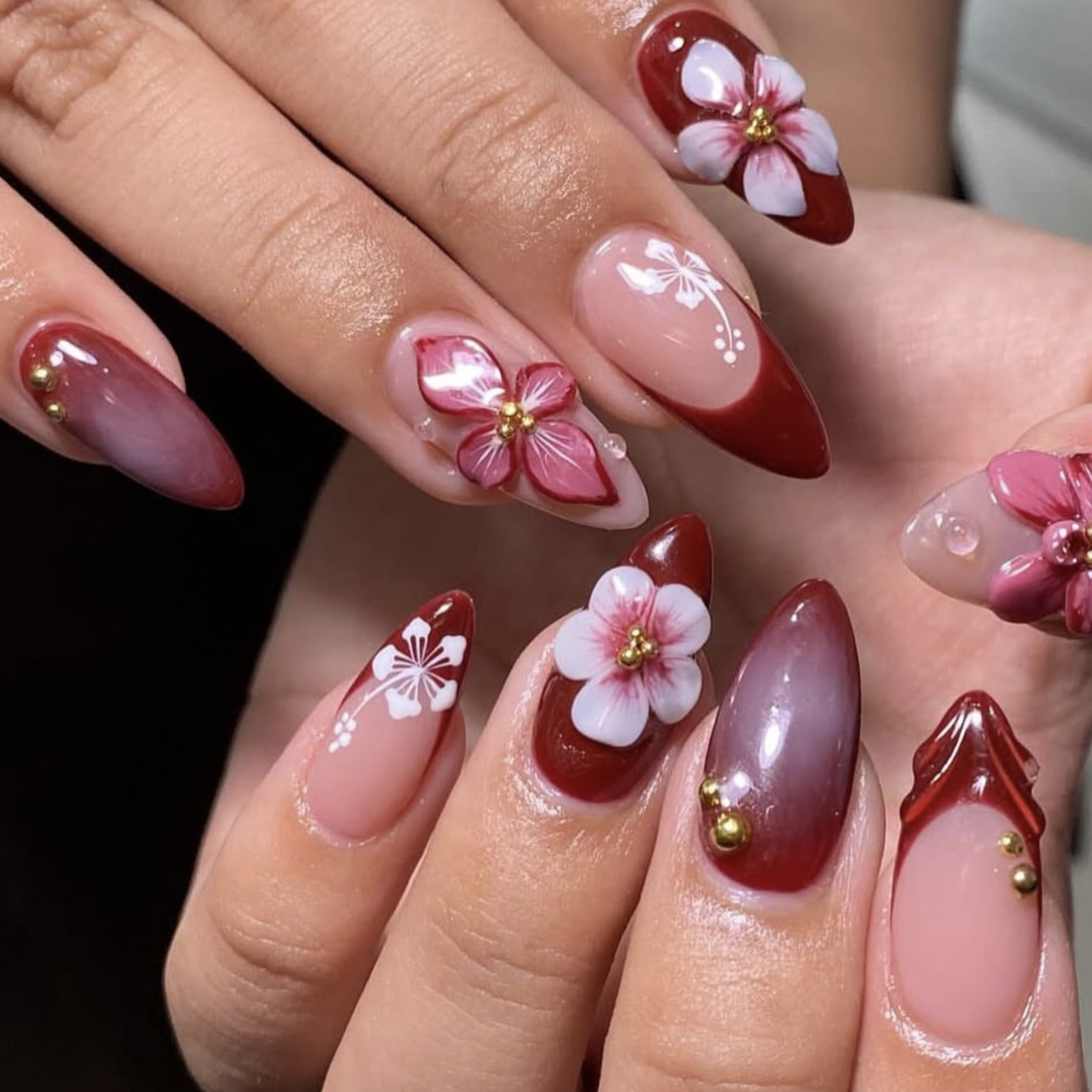 24pcs Red French Press on Nail - Pressed Flower Art บทวิจารณ์และราคา