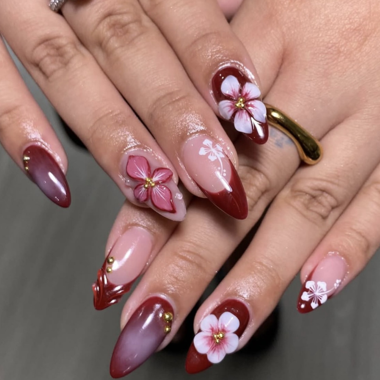 24pcs Red French Press on Nail - Pressed Flower Art บทวิจารณ์และราคา