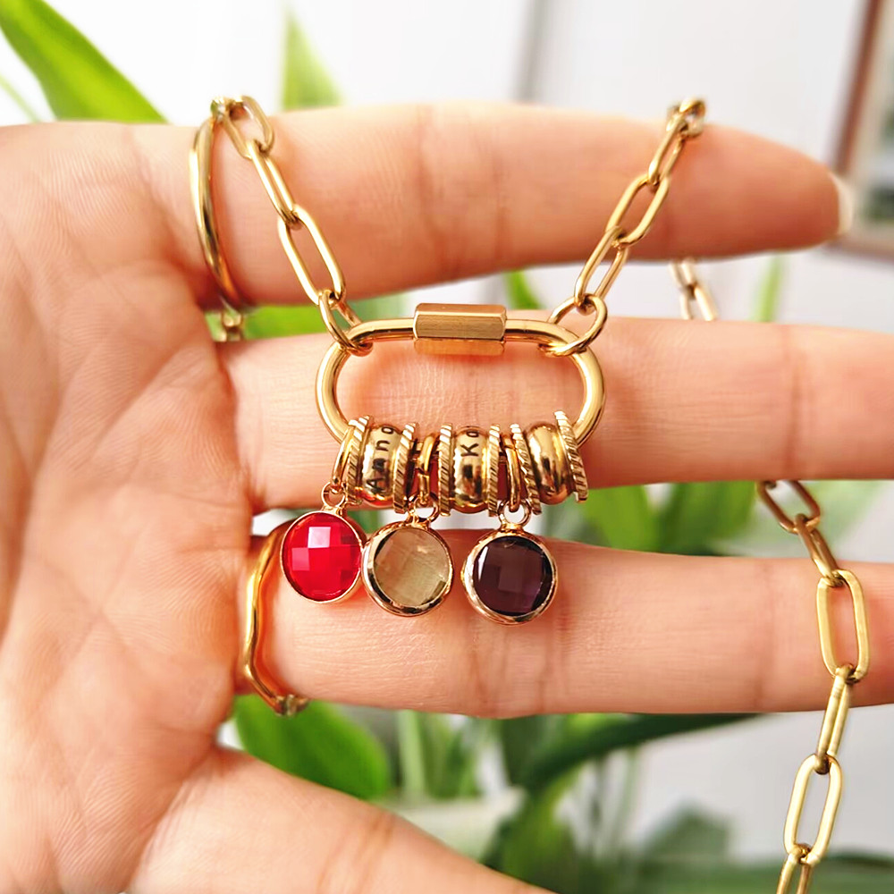 Custom Carabiner Name Charm Ne - Birth Flower Necklace บทวิจารณ์และราคา