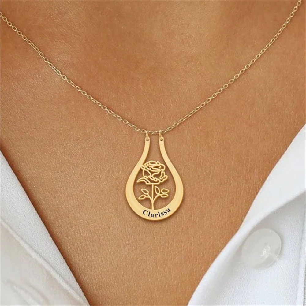 Engraved Name Birth Flower Nec - Birth Flower Necklace บทวิจารณ์และราคา