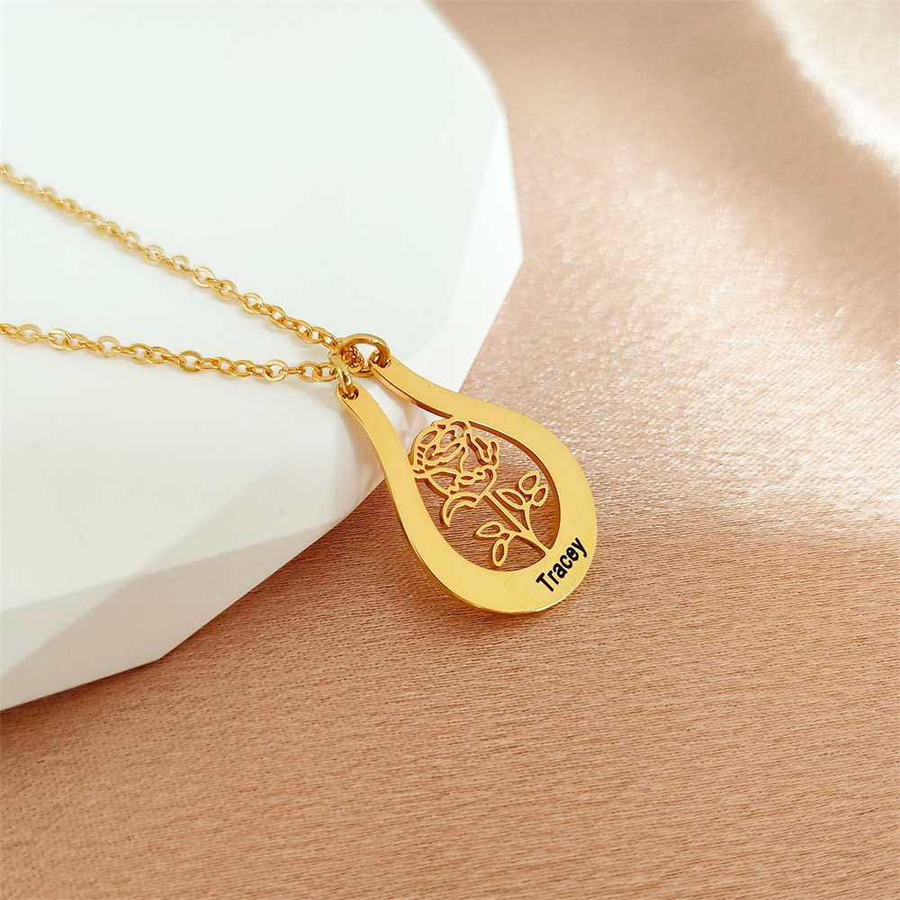 Engraved Name Birth Flower Nec - Birth Flower Necklace บทวิจารณ์และราคา